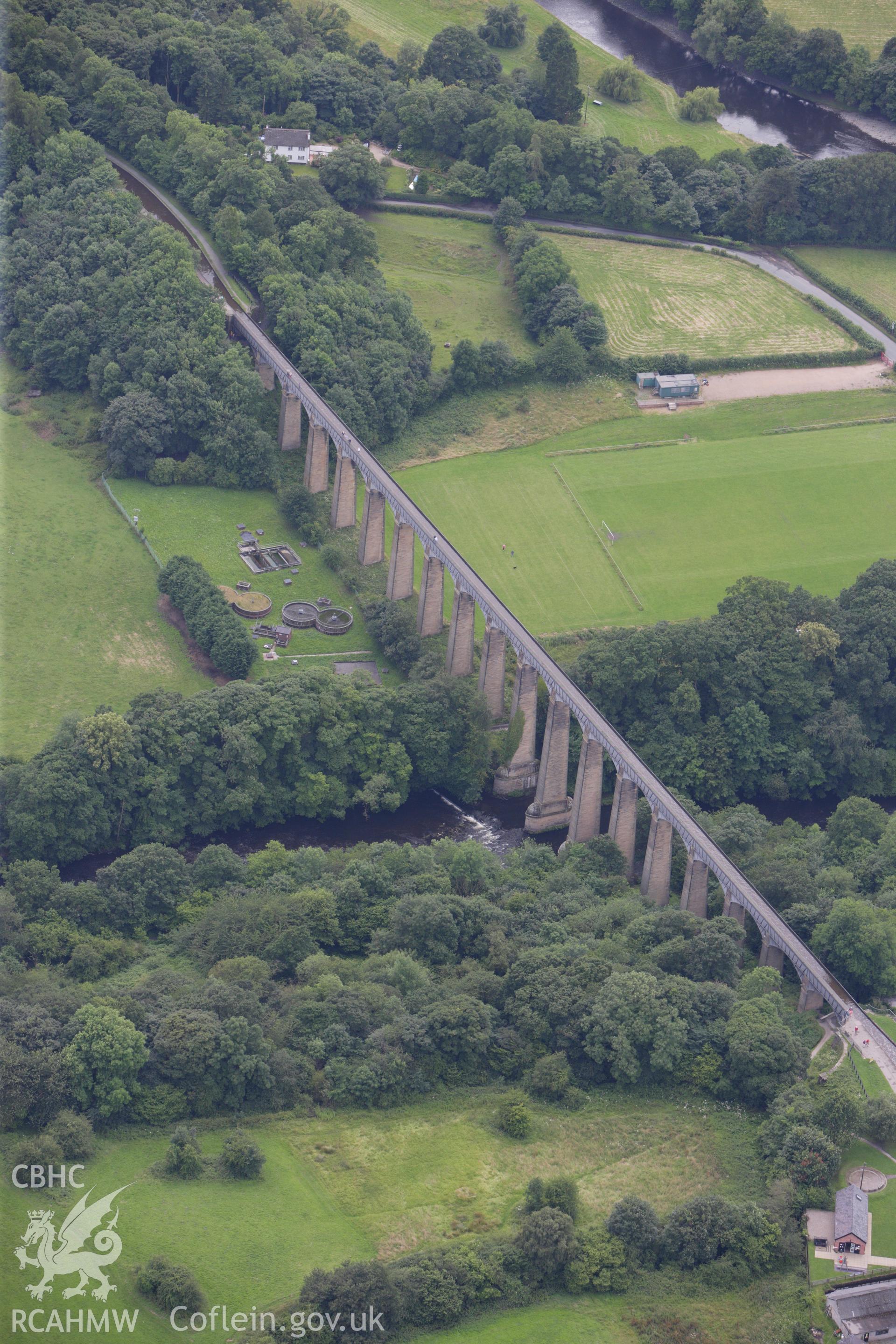 RCAHMW colour oblique aerial photograph of Pontcysyllte Aqueduct on the Ellesmere Canal. Taken on 08 July 2009 by Toby Driver