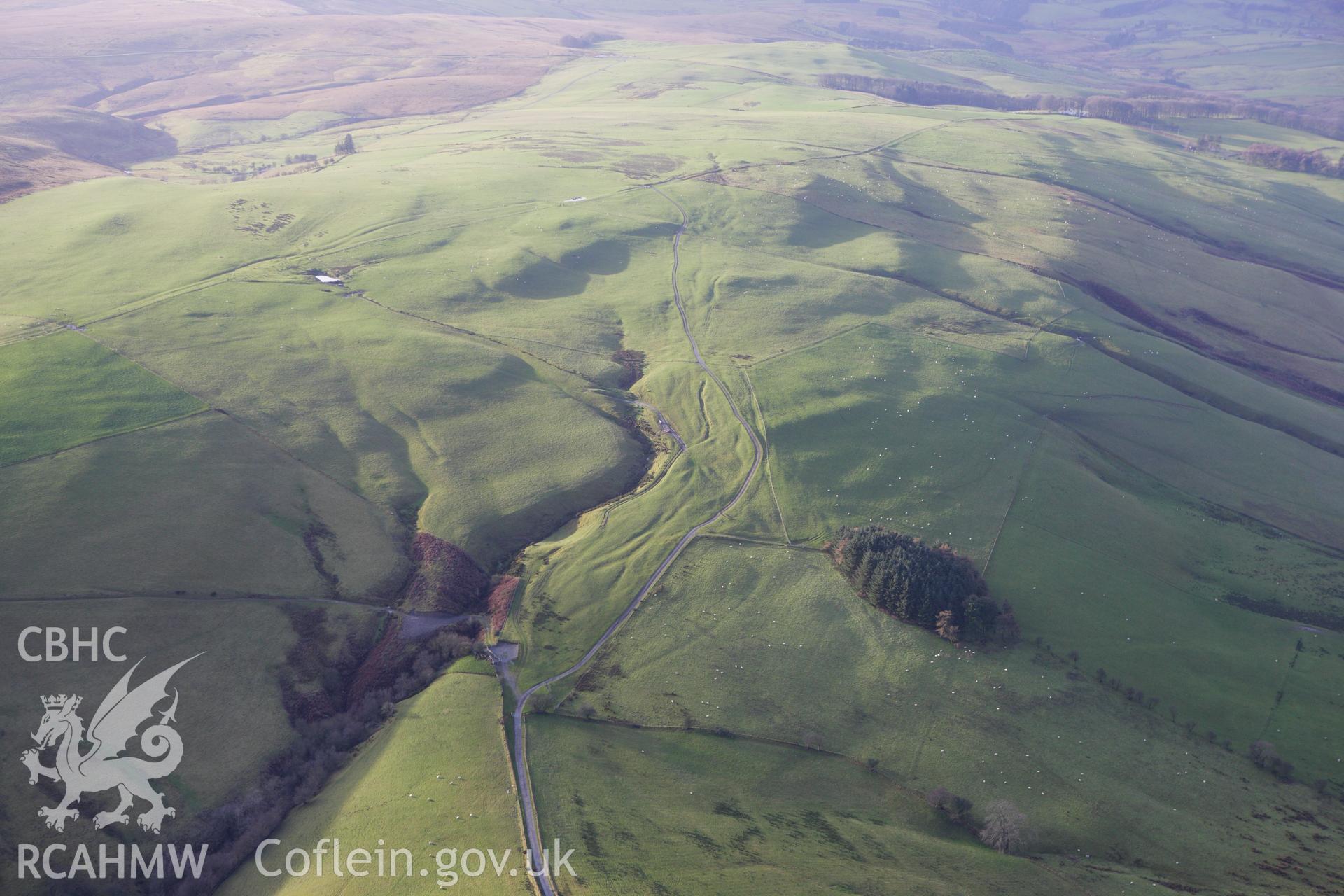 RCAHMW colour oblique aerial photograph of braided trackways on Kerry Hill. Taken on 10 December 2009 by Toby Driver