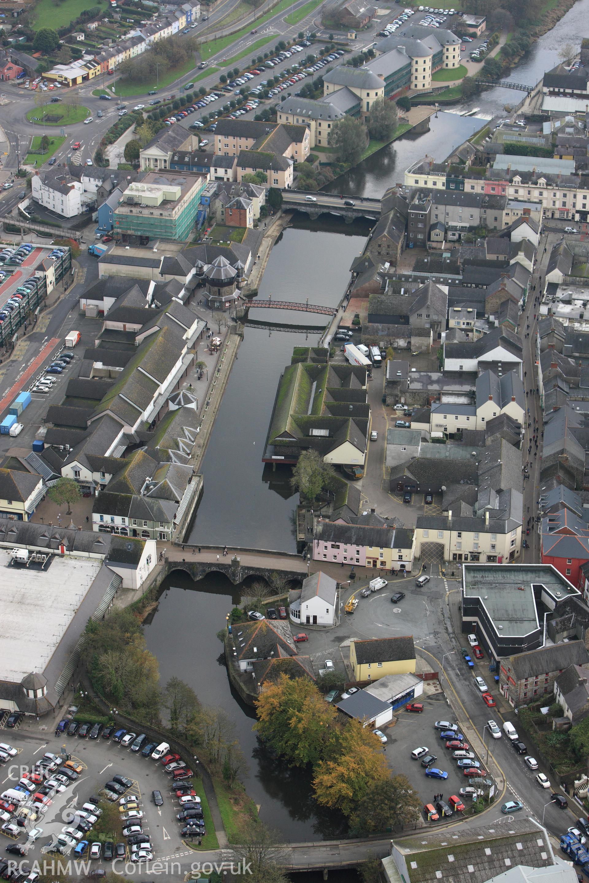 RCAHMW colour oblique aerial photograph of Haverfordwest. Taken on 09 November 2009 by Toby Driver