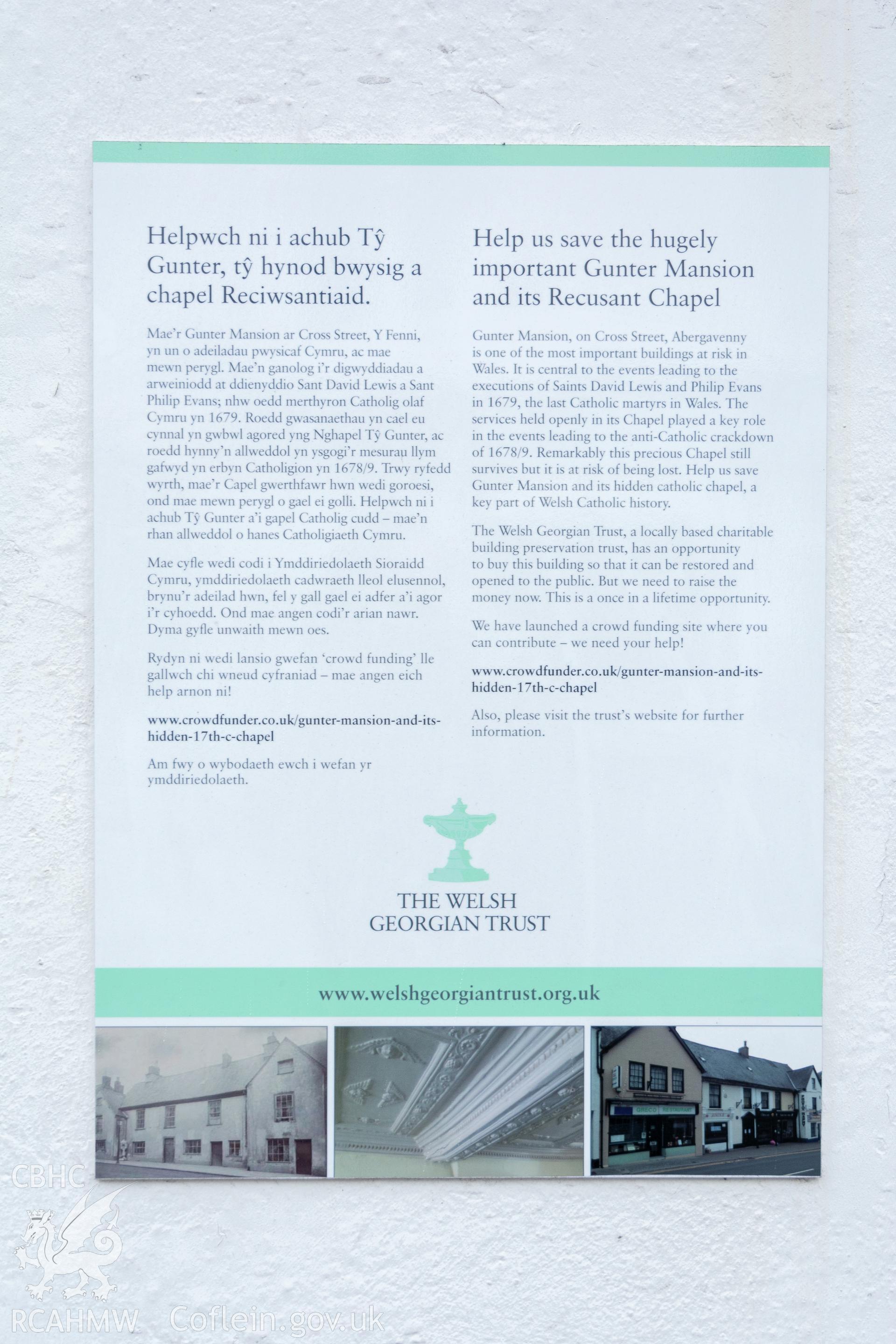 Notice showing Welsh Georgian Trust Appeal, taken by Martin Crampin for RCAHMW 21st March 2017.