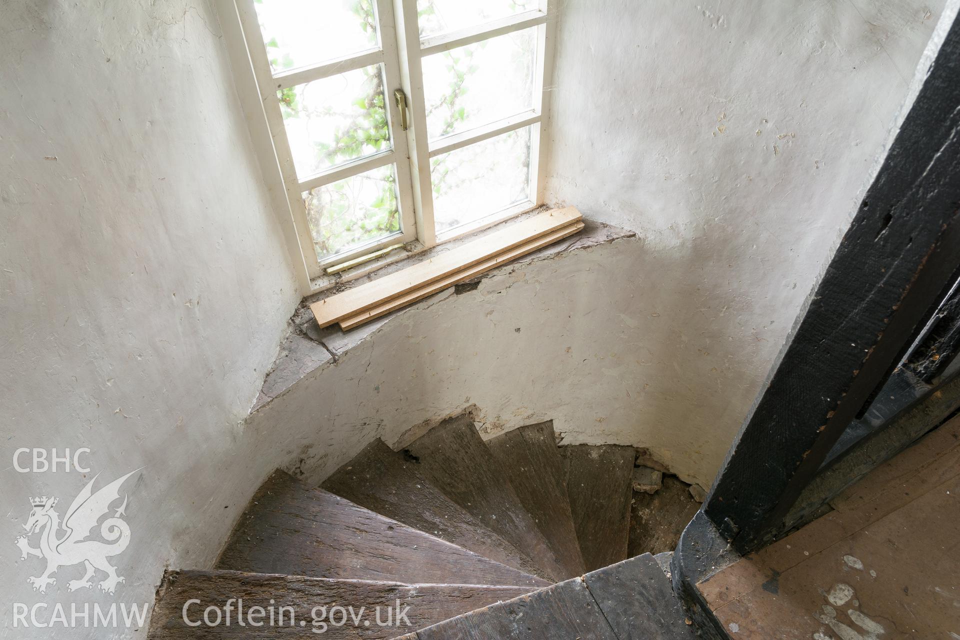 Main range -stair from principal chamber to attic, taken by Martin Crampin for RCAHMW 21st March 2017.