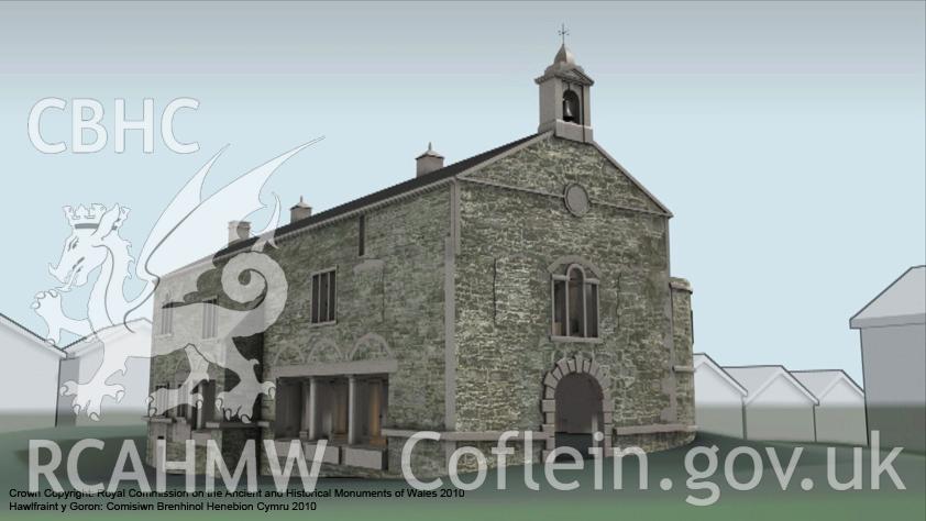 Still taken from the animation of the Denbigh Town Hall model highlighting the phasing - Phase IV, from an RCAHMW digital survey carried out by Susan Fielding, 04/08/2005 to 21/09/2005, as part of the Denbigh Town Heritage Initiative.
