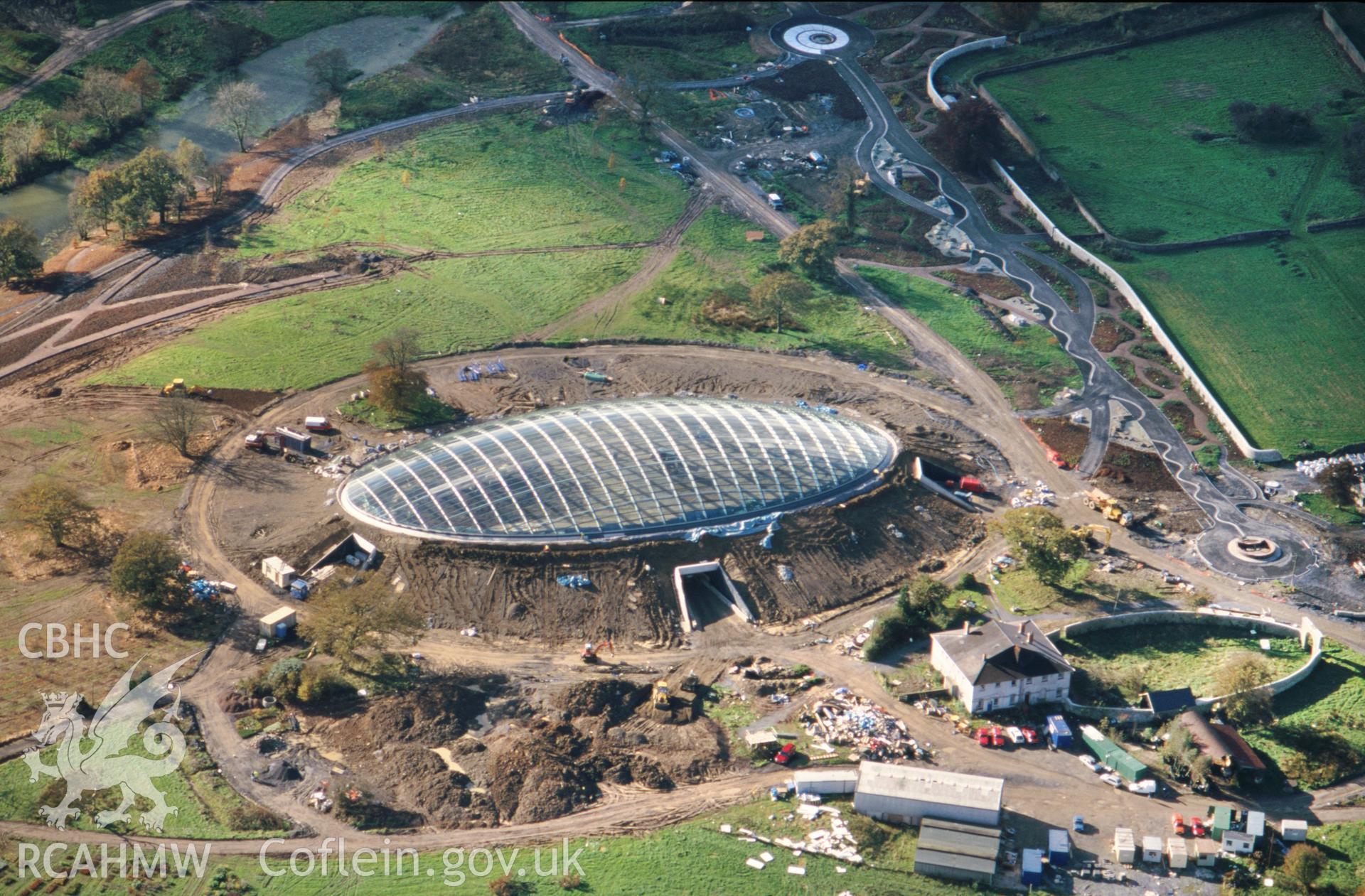 RCAHMW colour slide oblique aerial photograph of the Glasshouse at the National Botanic Gardens, Llanarthney, taken on 30/10/1998 by Toby Driver