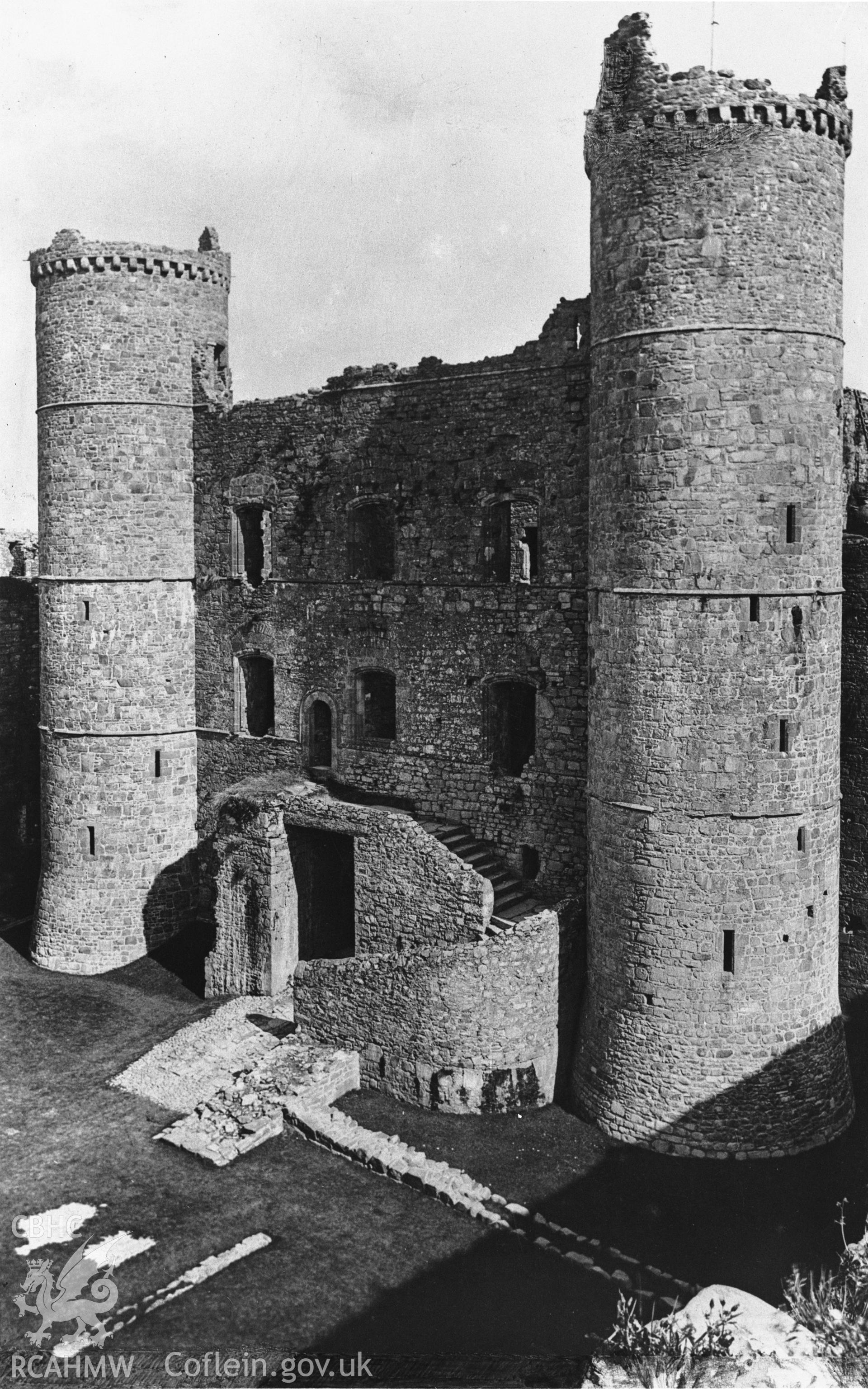 D.O.E. black and white acetate negative of Harlech Castle.