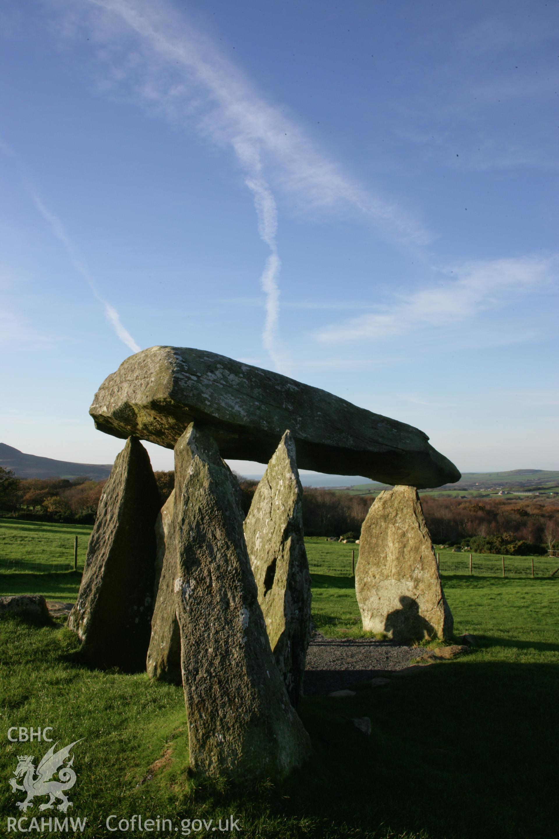 Pentre Ifan chambered tomb at sunset; view of chamber and fa?ade from south-east.