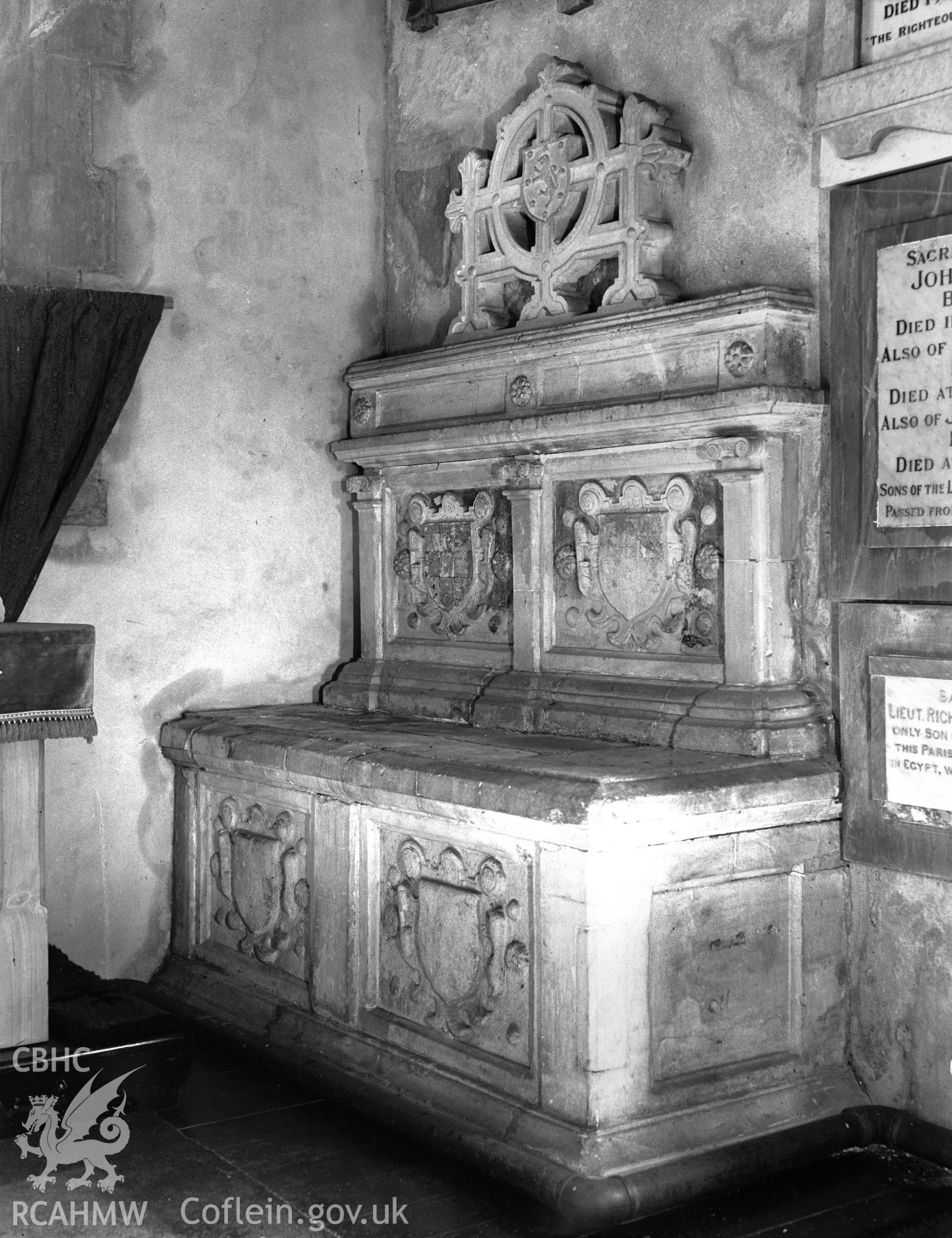 View of tomb in the south chapel at Lampeter Velfrey  taken in 04.09.1941.