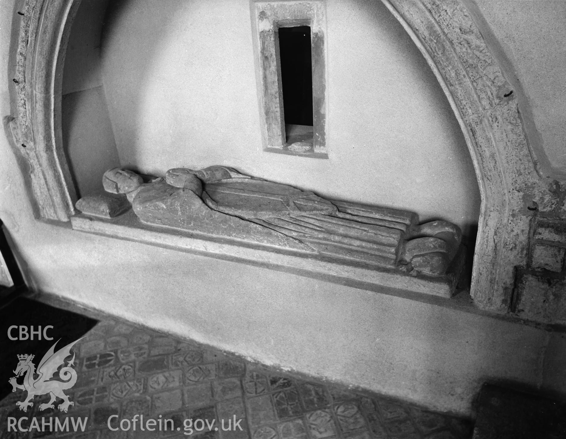 View of effigy in the north side of the chancel at Carew Church  taken in 04.09.1941.