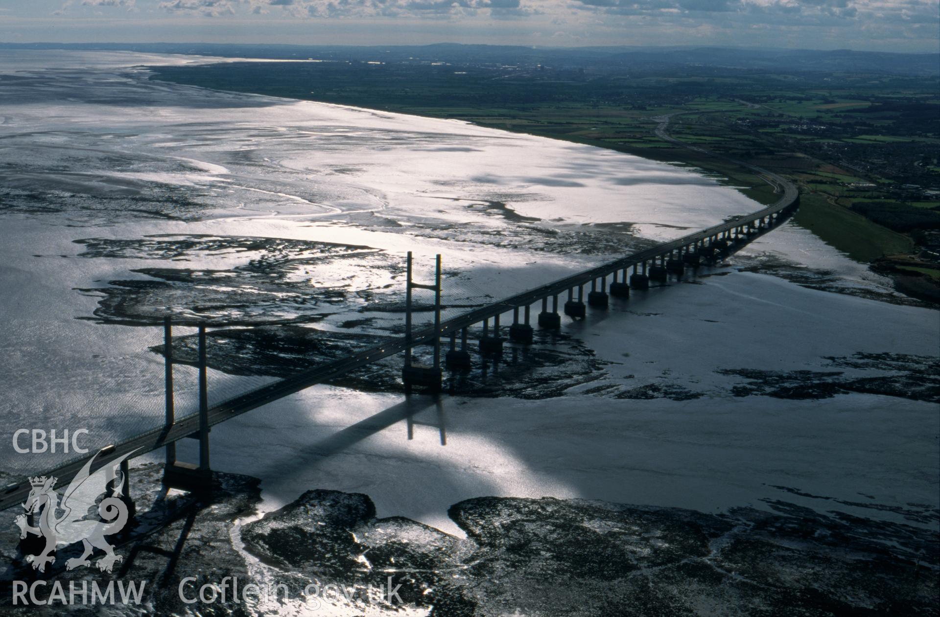 RCAHMW colour slide oblique aerial photograph of the Second Severn Crossing, taken by Toby Driver, 2001.