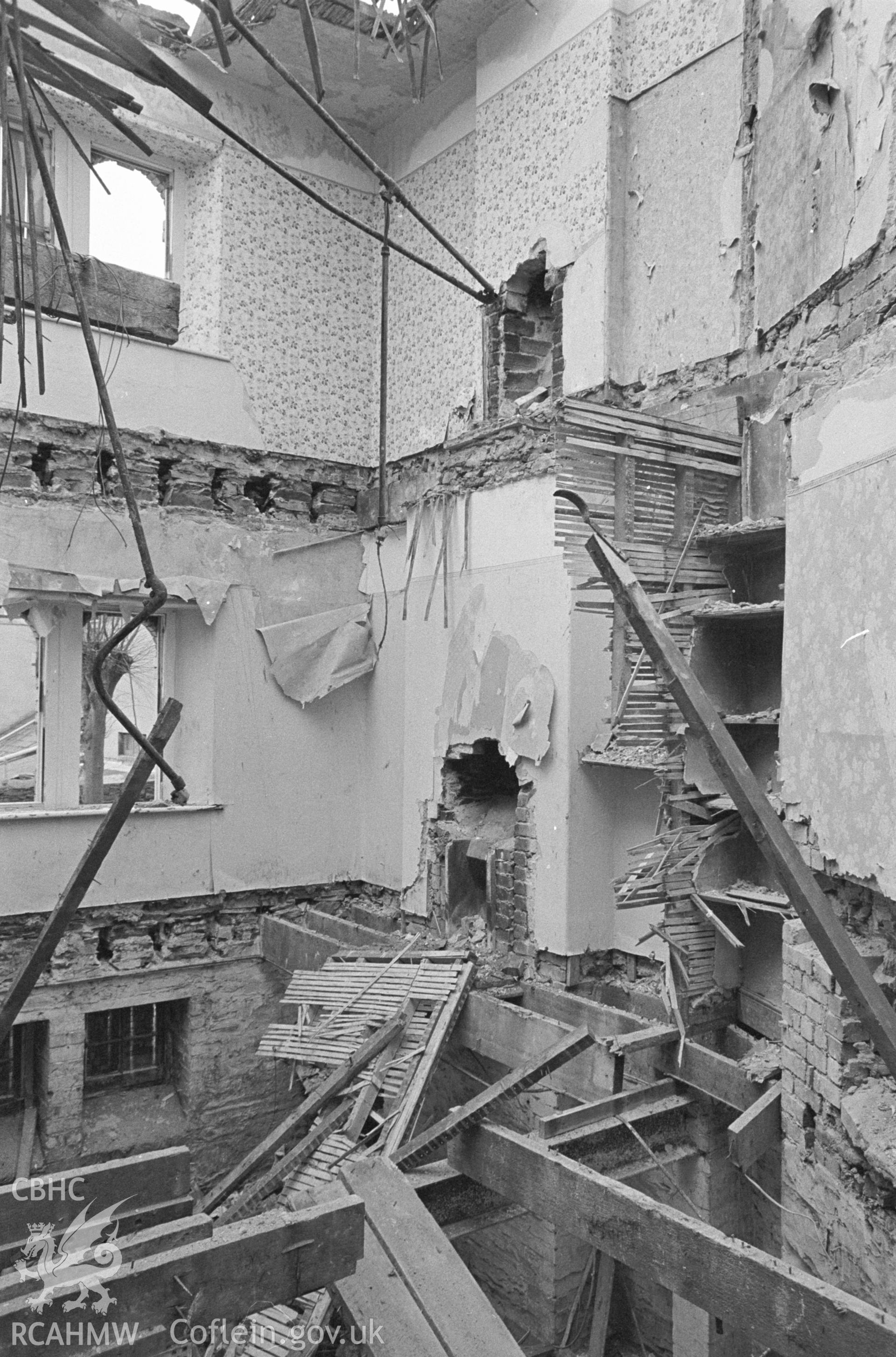 Photo showing Gogerddan Barracks, Aberystwyth, during demolition in 1980.