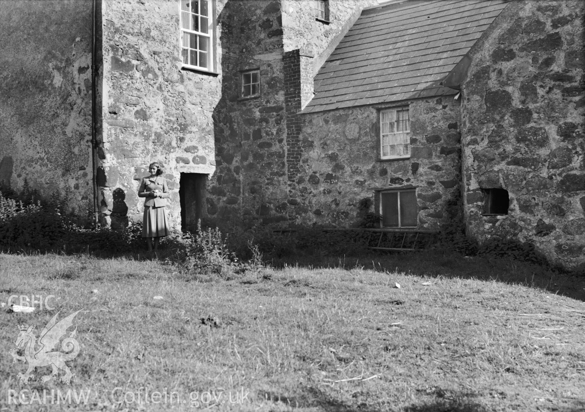 Rear view of Bodfan with figure, Llandwrog taken 31.07.1953.