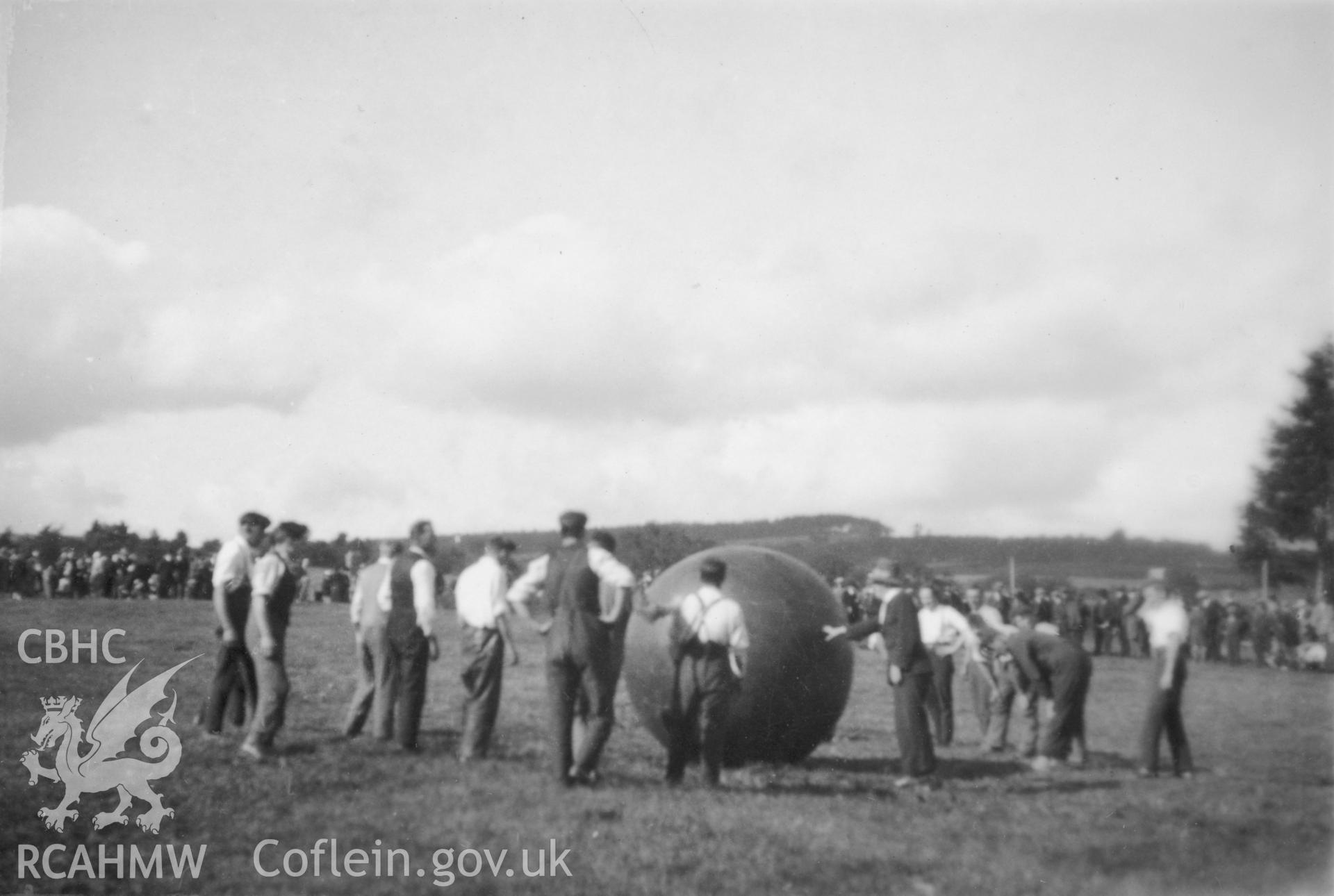 Black and white photograph showing a game of push ball in progress at Rhayader.