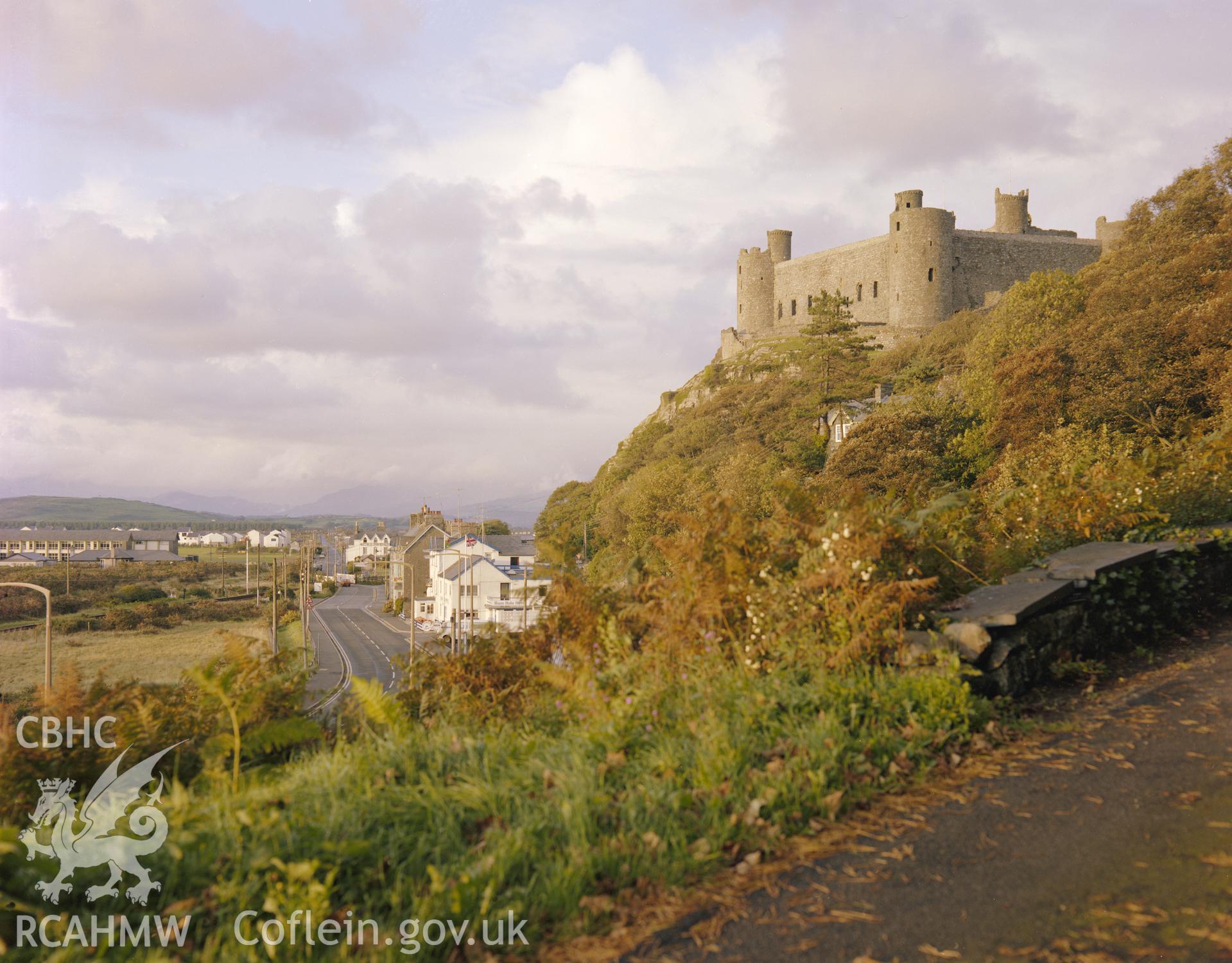 Photographic colour negative showing view of Harlech Castle; collated by the former Central Office of Information.