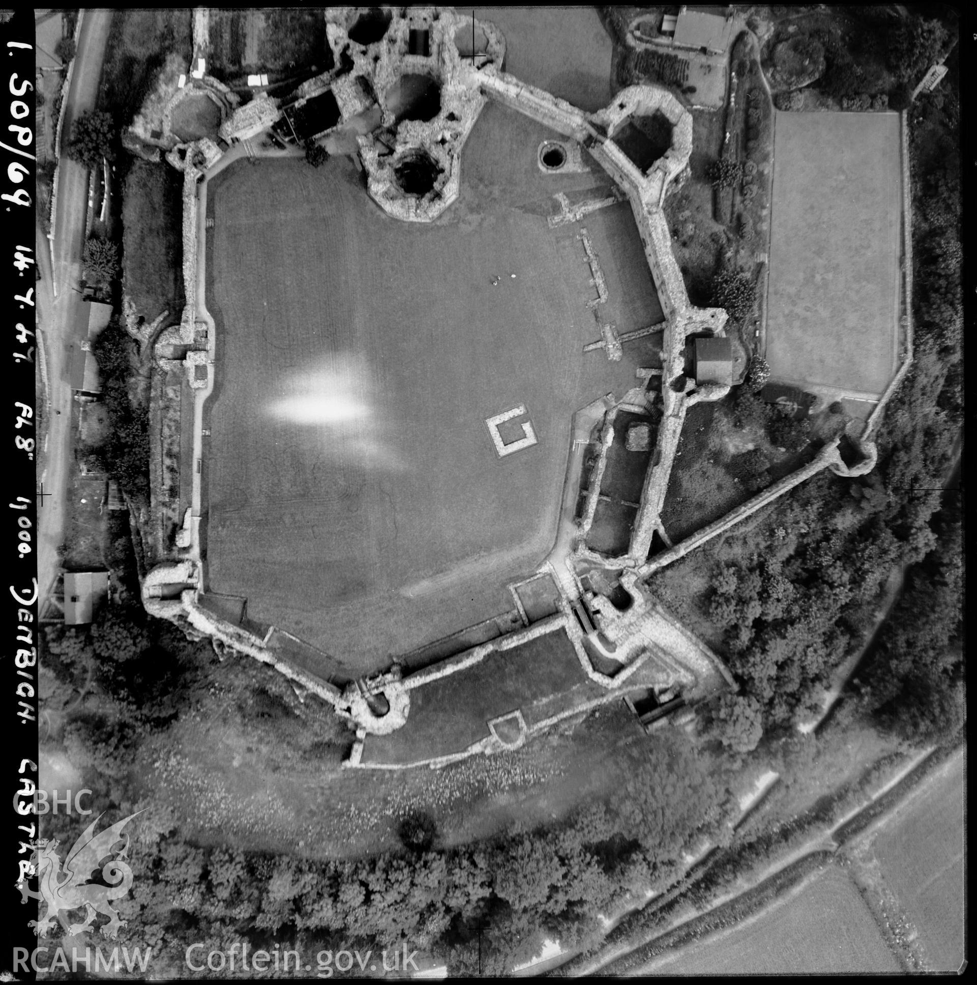 D.O.E photograph of Denbigh Castle. Aerial views ? R.A.F..