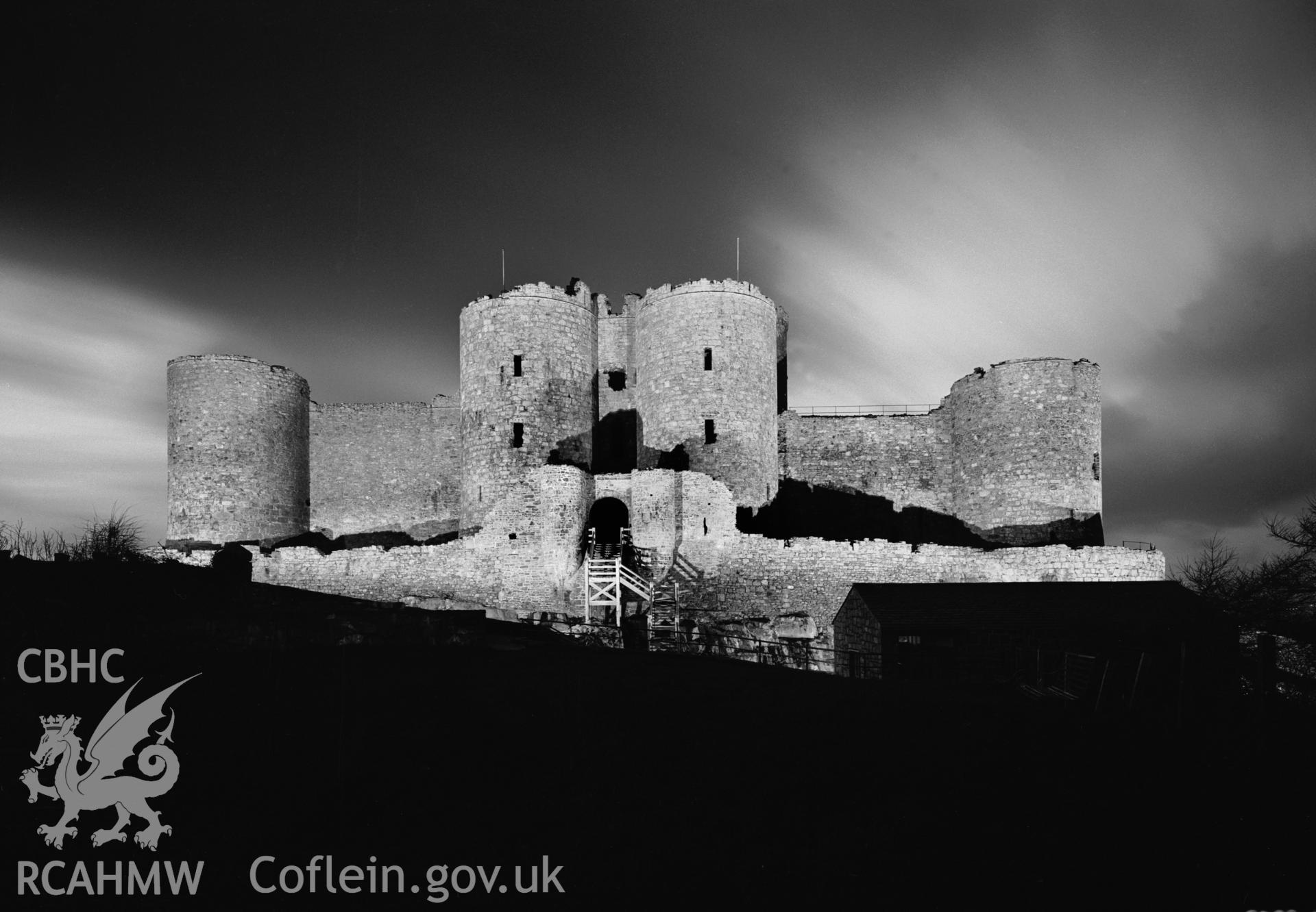 Photographic negative showing view of Harlech castle; collated by the former Central Office of Information.