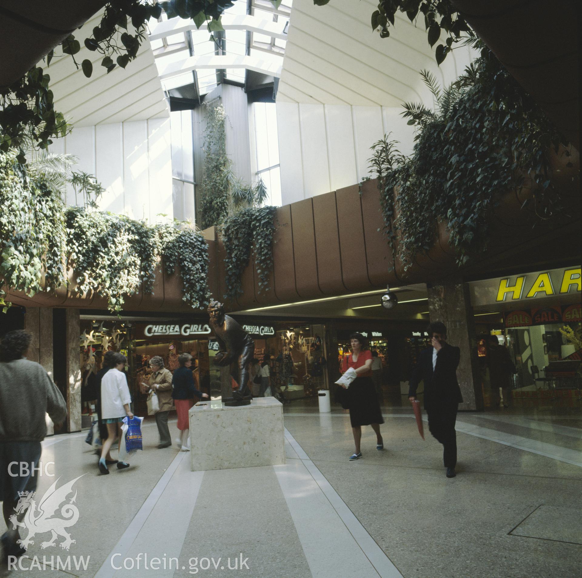 1 colour transparency showing St David's Centre, Cardiff with shoppers; collated by the former Central Office of Information.