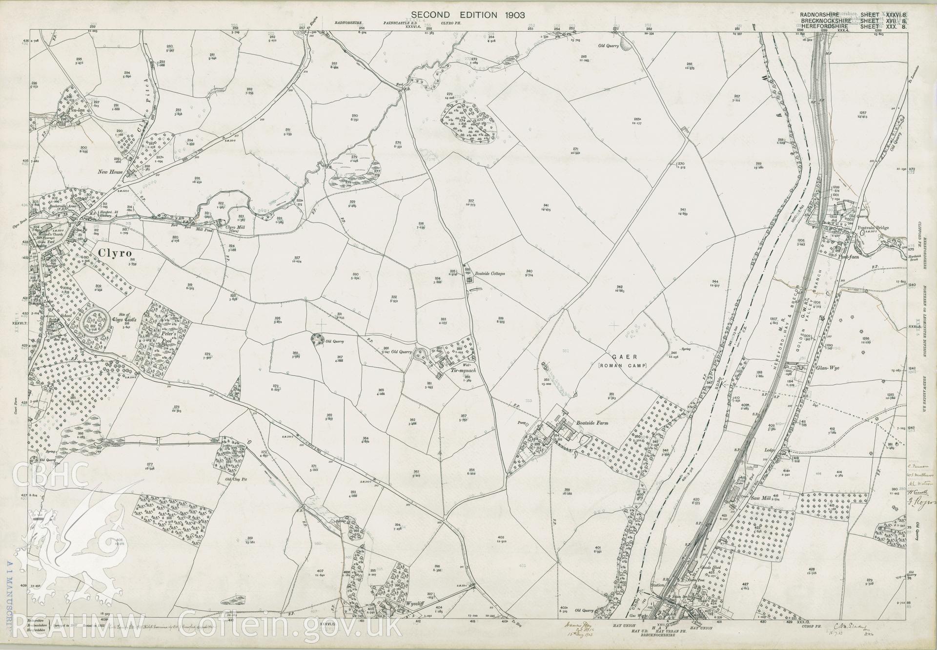 Digitized copy of Ordnance Survey 25 inch map of Clyro area 1903