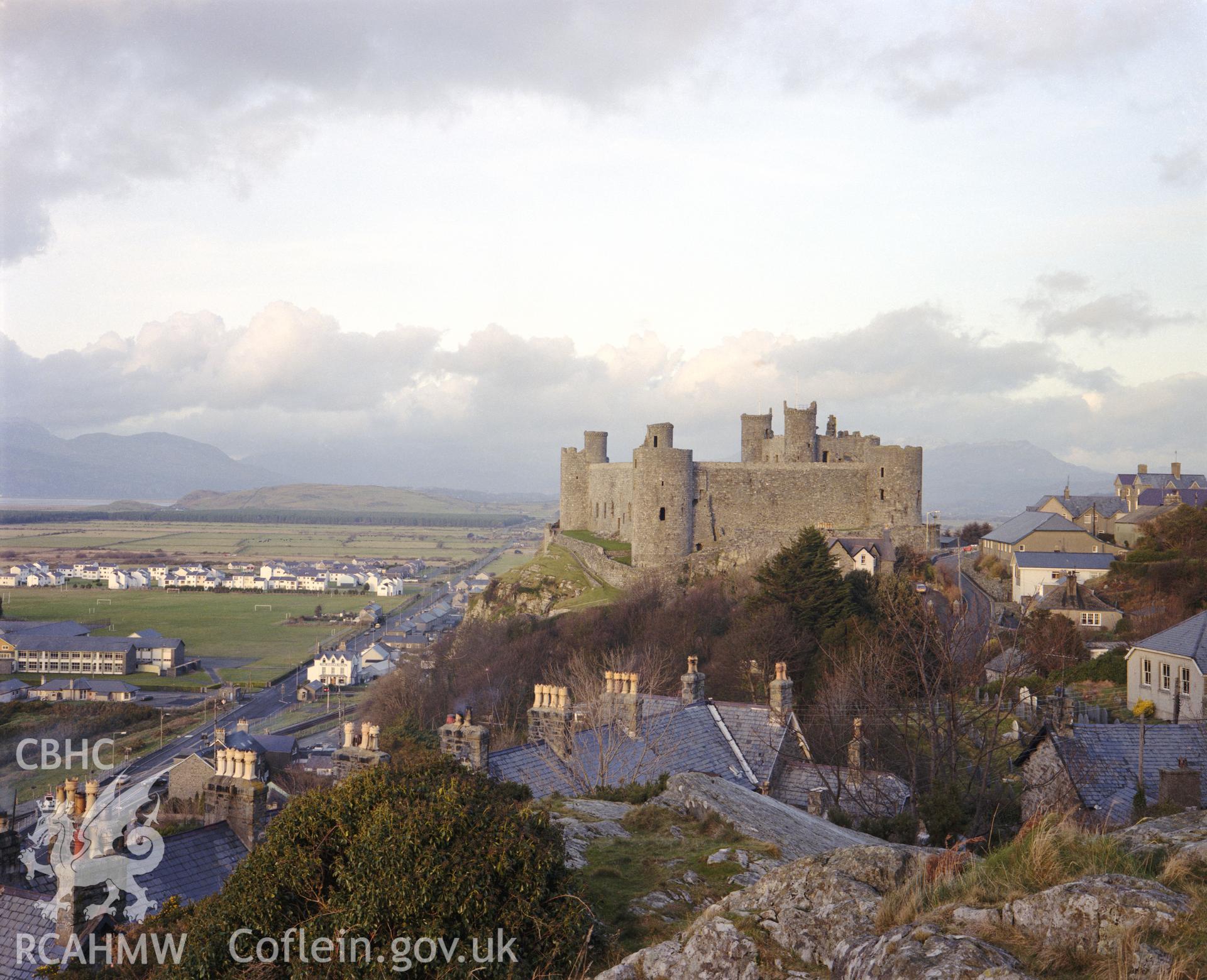 Photographic colour negative showing view of Harlech Castle; collated by the former Central Office of Information.