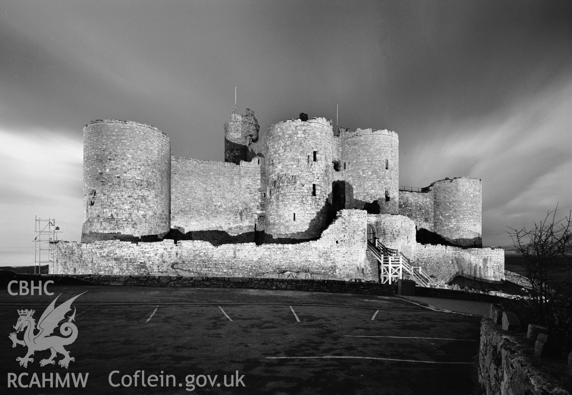 Photographic negative showing view of Harlech Castle; collated by the former Central Office of Information.