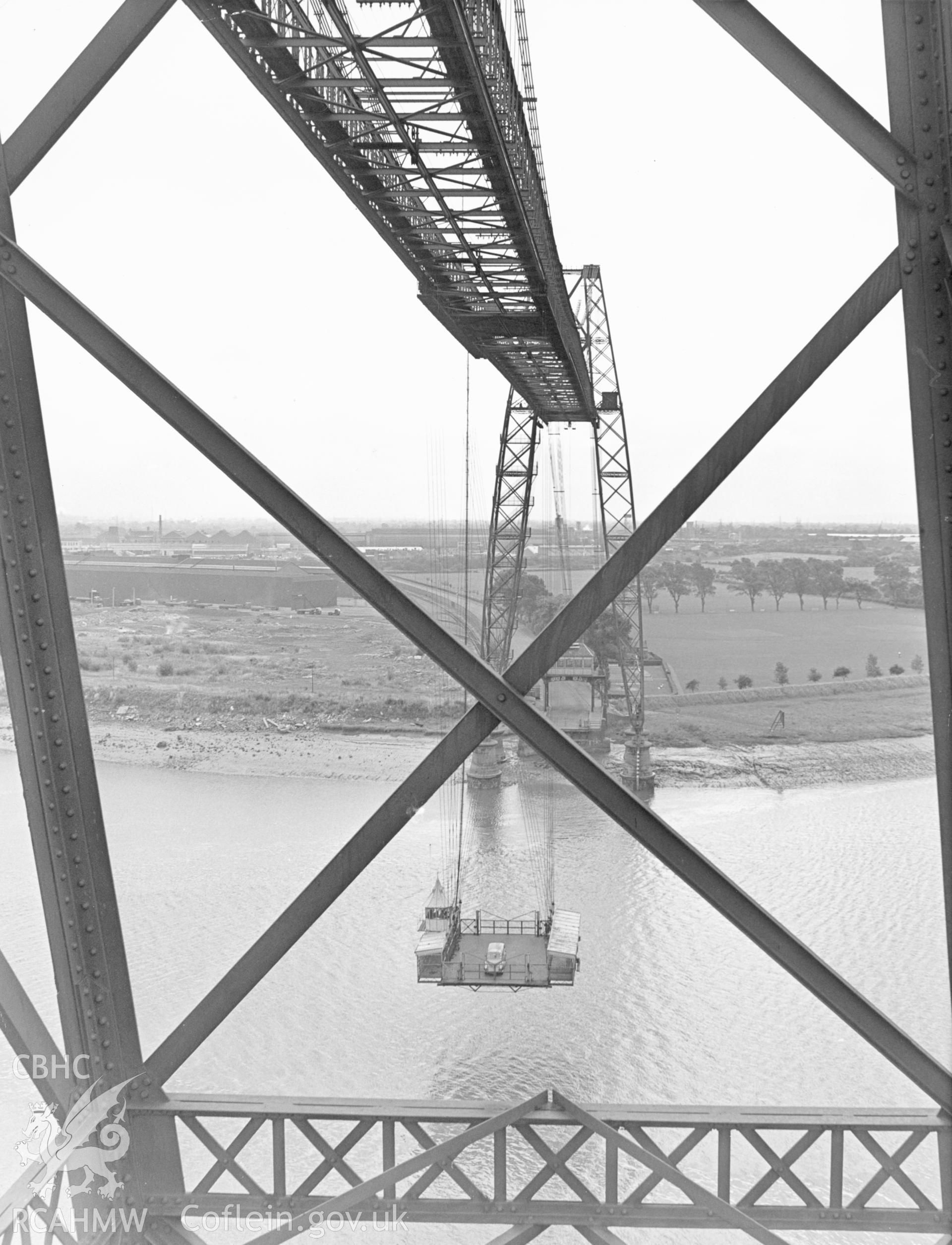 1 b/w print showing view of Newport Transporter bridge in operation, collated by the former Central Office of Information.