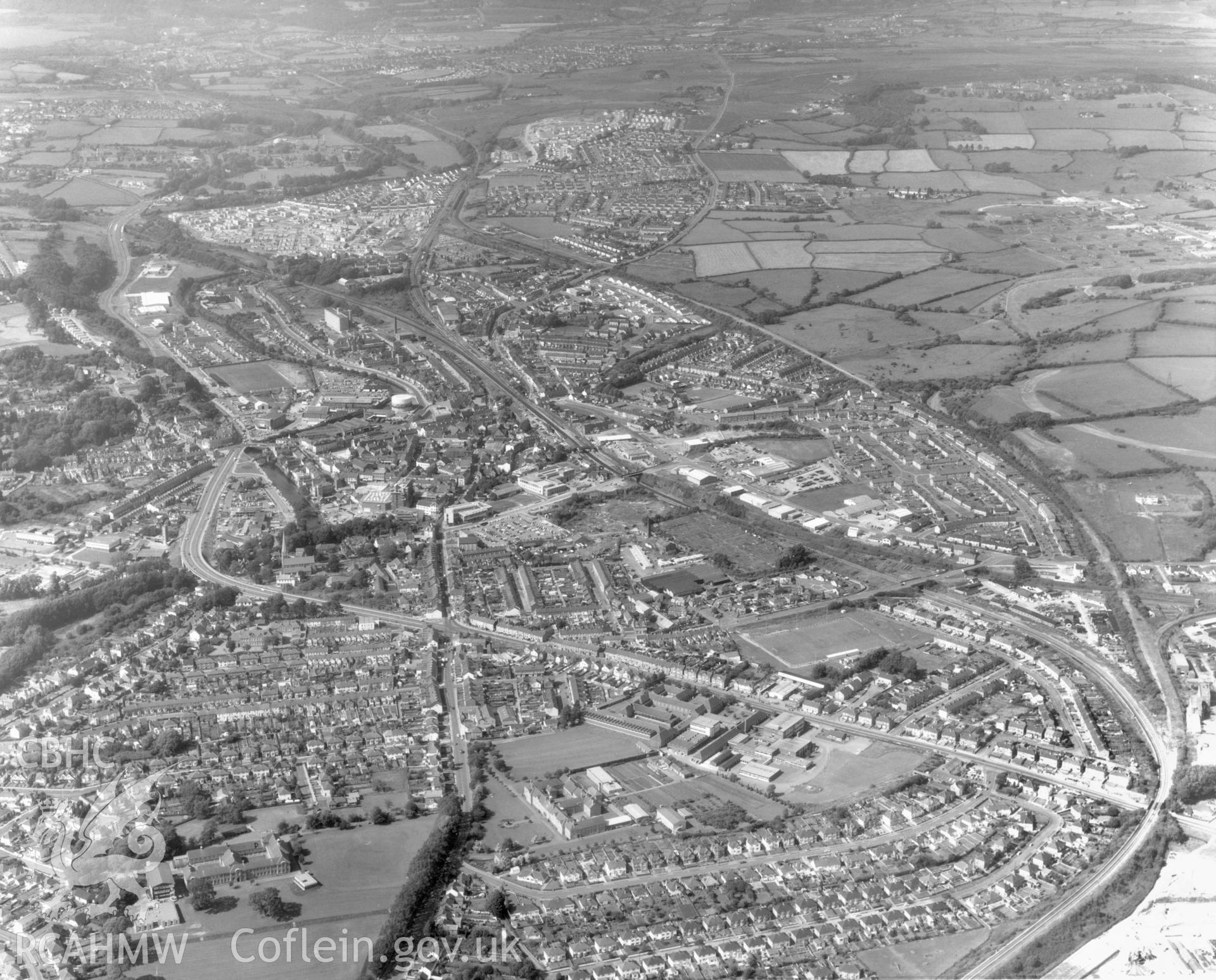 1 b/w print showing aerial view of Bridgend; collated by the former Central Office of Information.