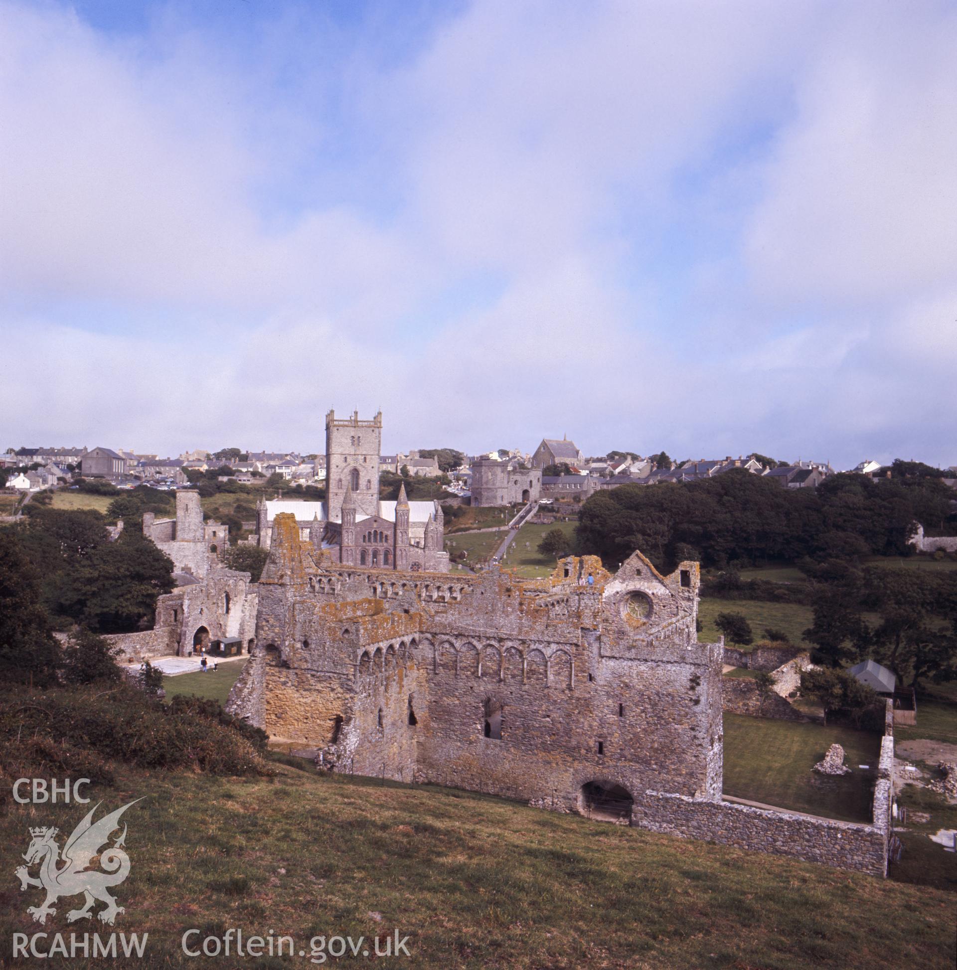 1 colour transparency showing view of Bishop's Palace, St Davids, undated; collated by the former Central Office of Information.