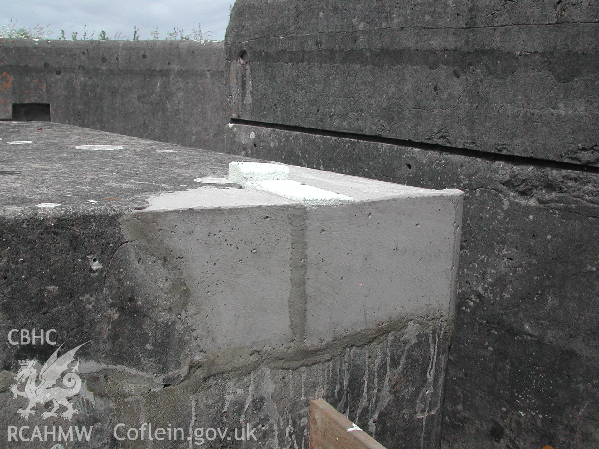 Chapel Bay Fort. Detail of work during conservation. Repair to corner of gun position.