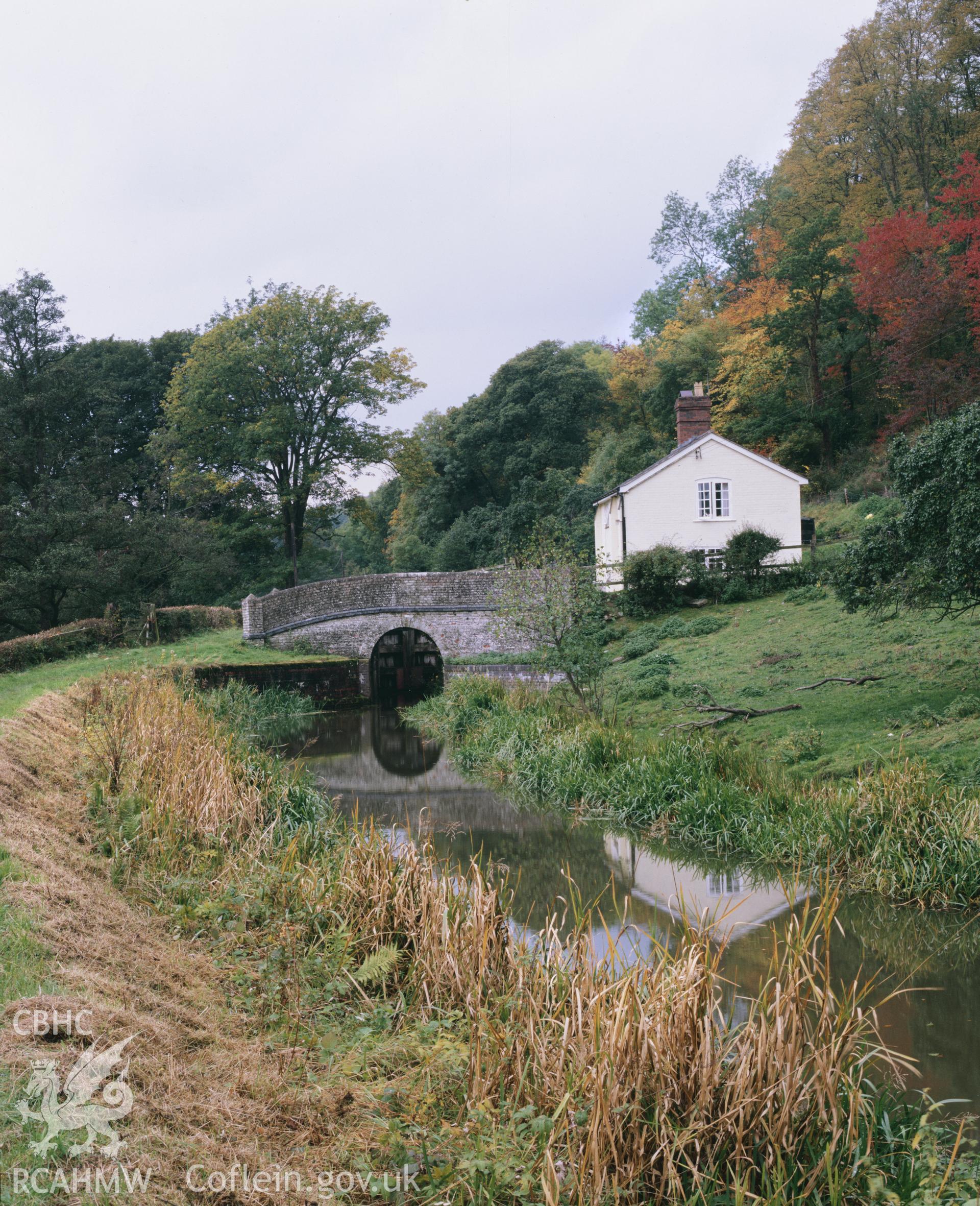 Colour transparency showing a view of the Byles Lock Cottage, near Abermule, produced by RCAHMW, c.1980