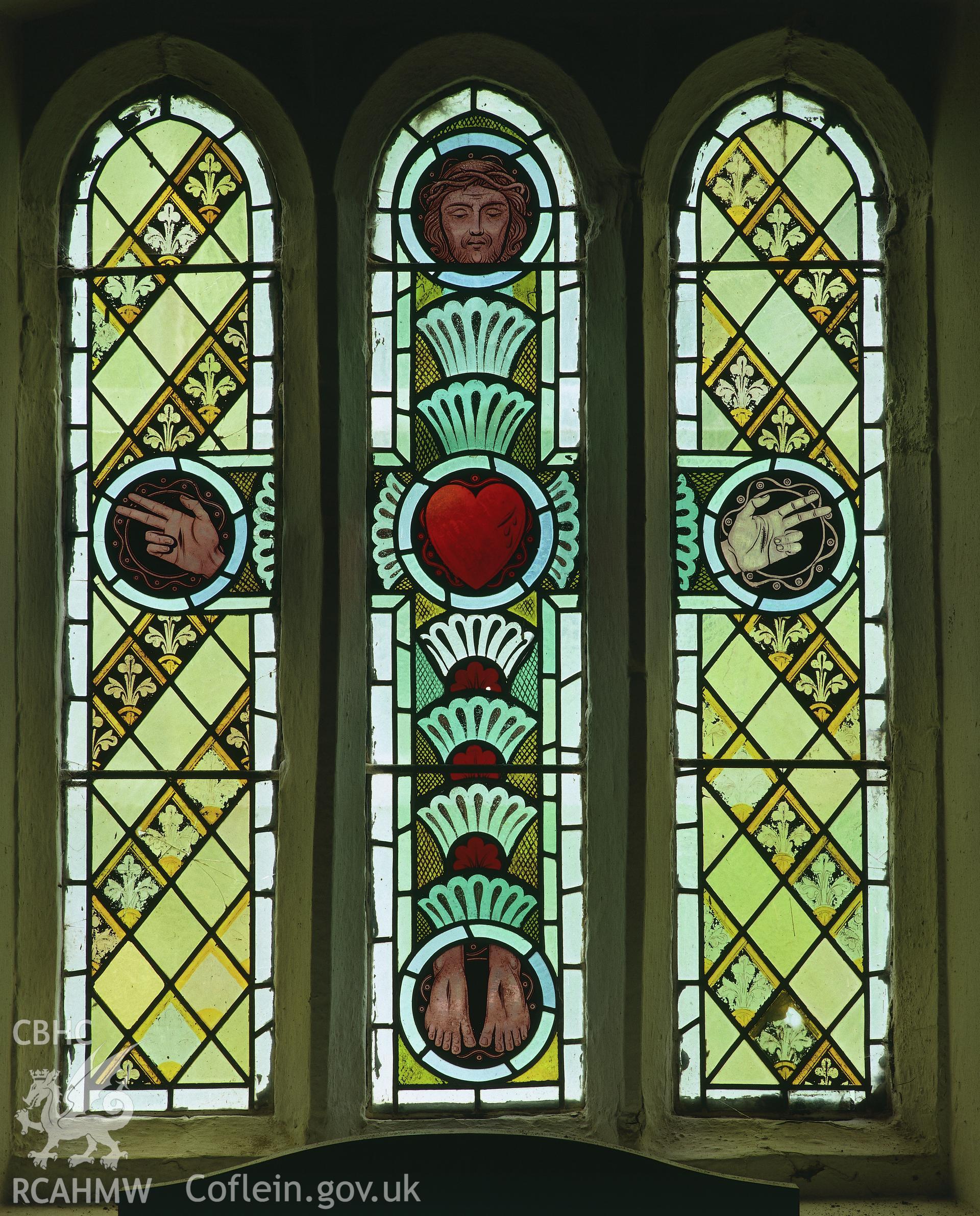 RCAHMW colour transparency showing stained glass window at St Cynwyl's Church, Cynwyl Elfed.