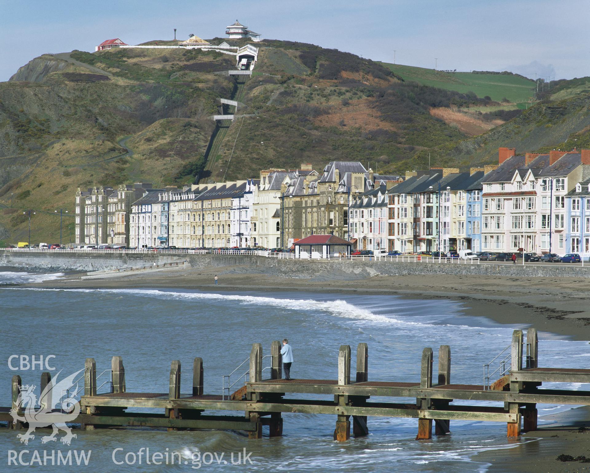 Colour transparency showing general view of the Promenade at Aberystwyth, produced by Iain Wright, June 2004.