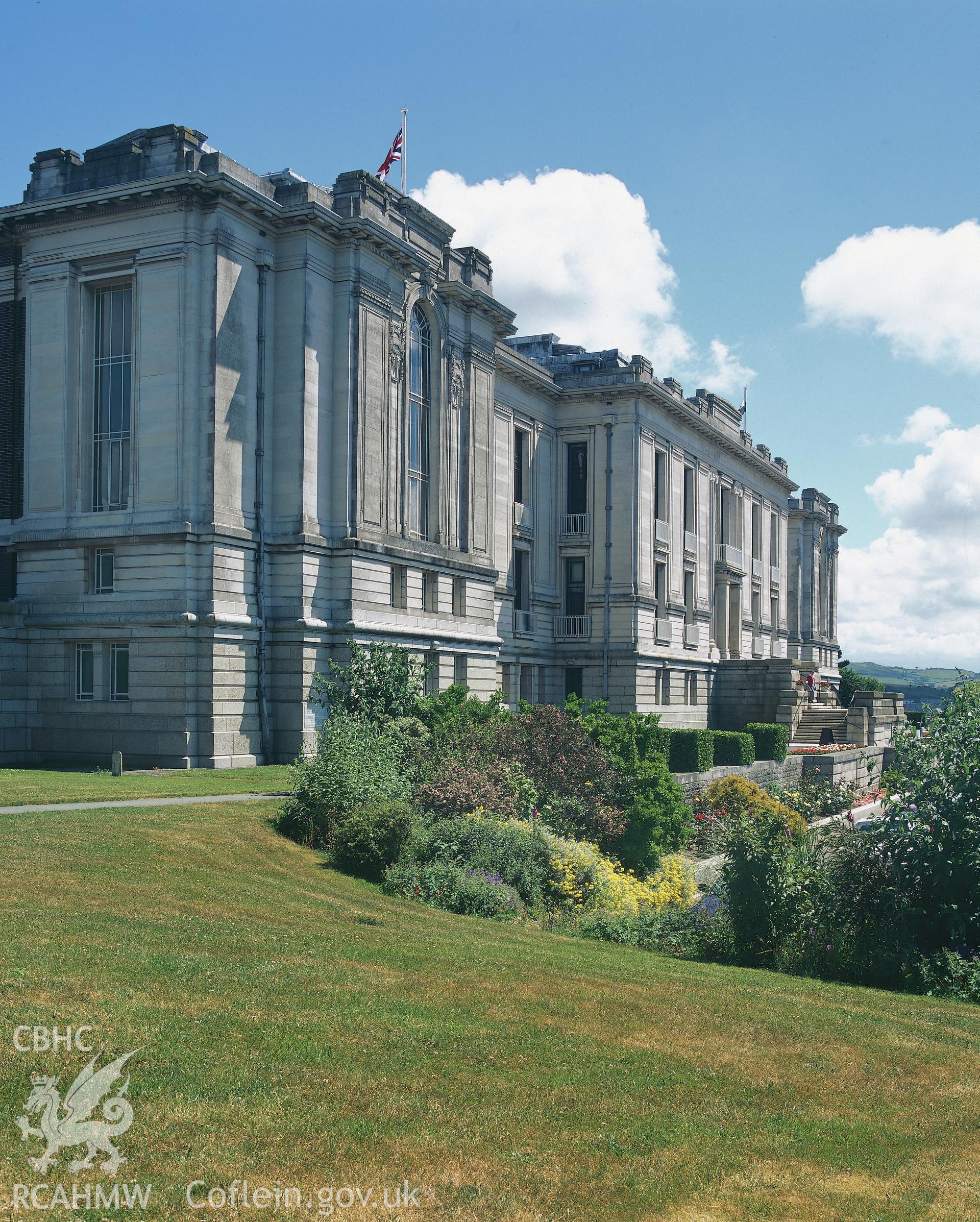 RCAHMW colour transparency showing exterior view of National Library of Wales, Aberystwyth