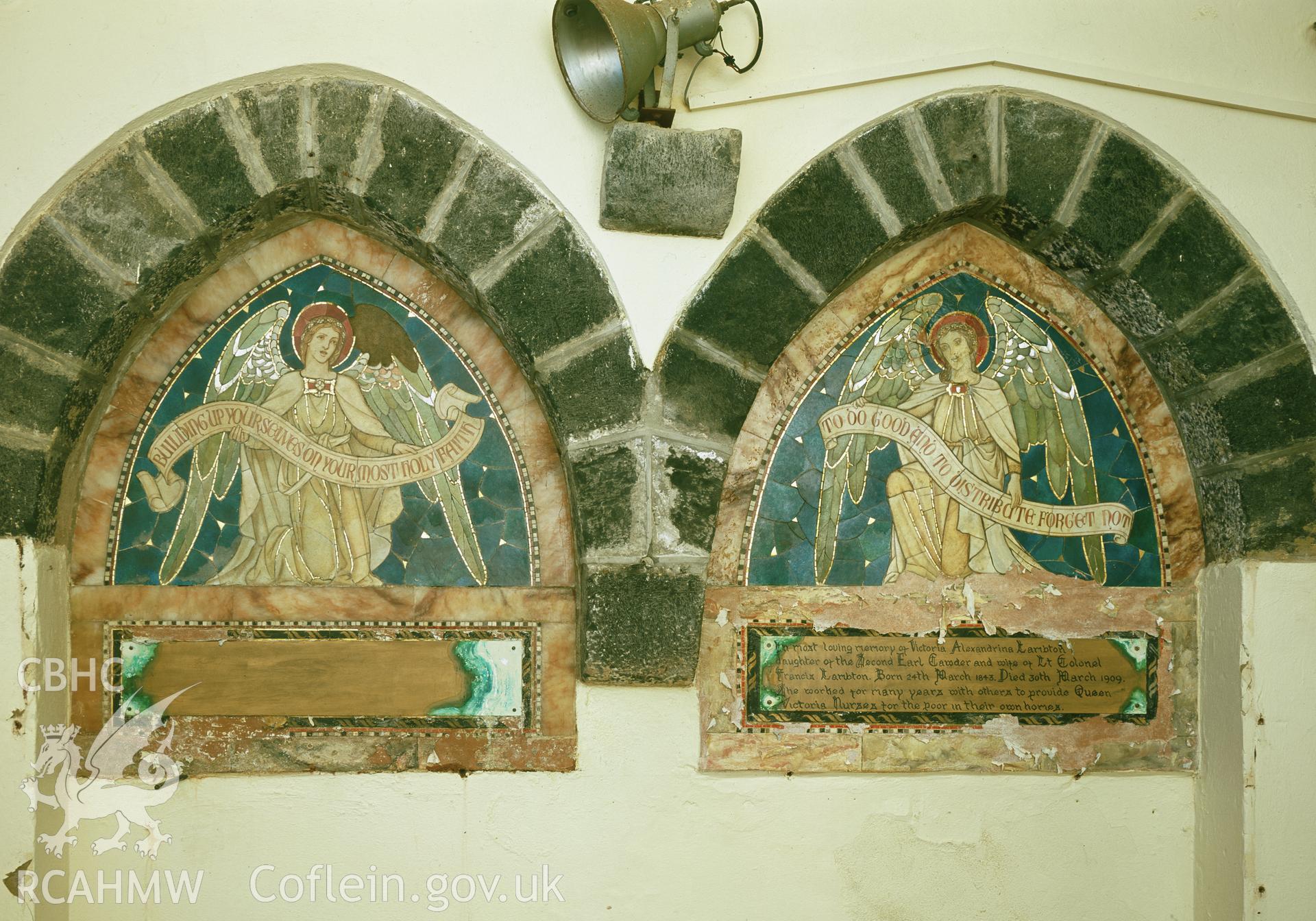 RCAHMW colour transparency showing a view of Lambton Memorial, in Flimston Church.