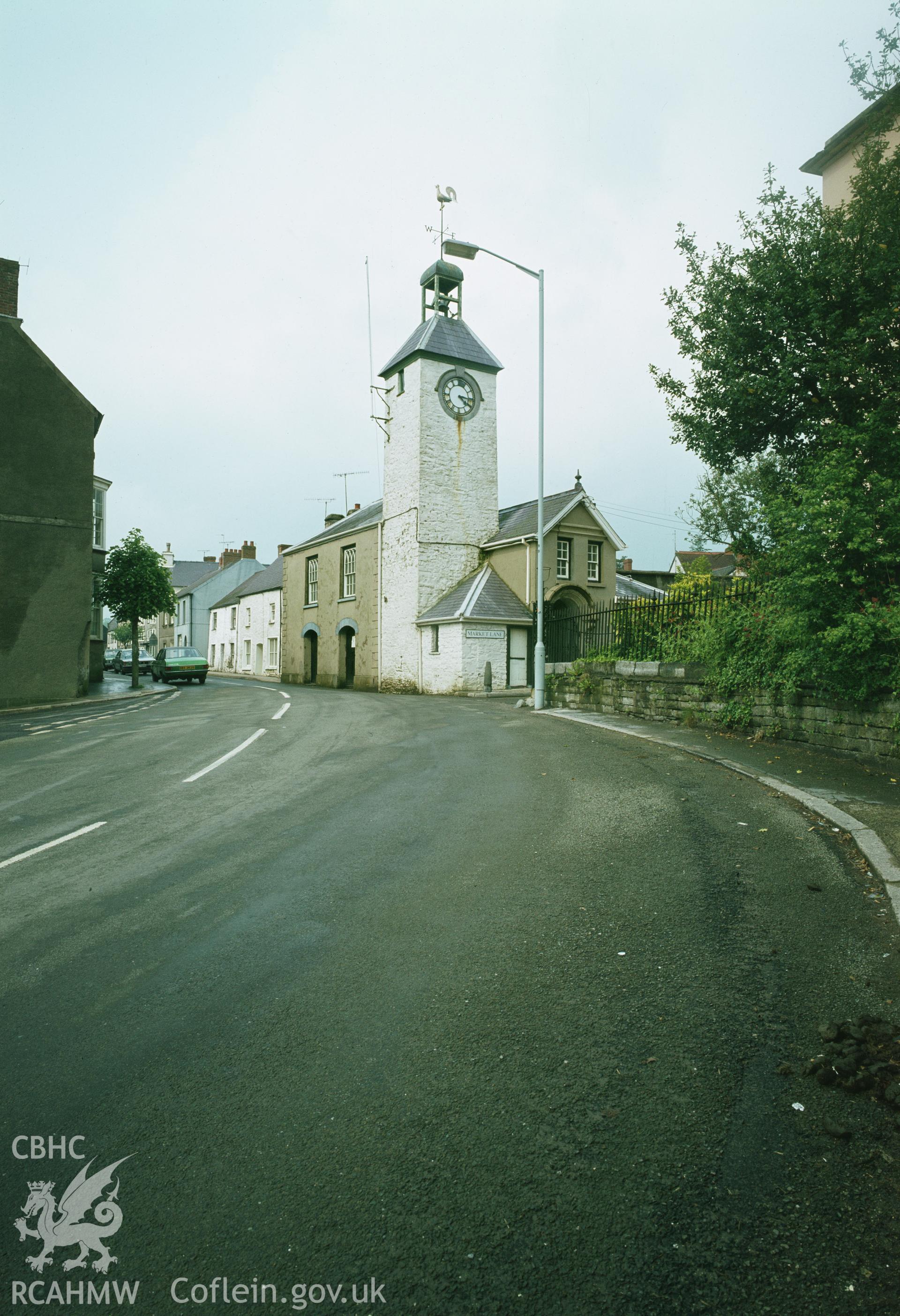RCAHMW colour transparency of Laugharne Town Hall, taken by Iain Wright, 1979
