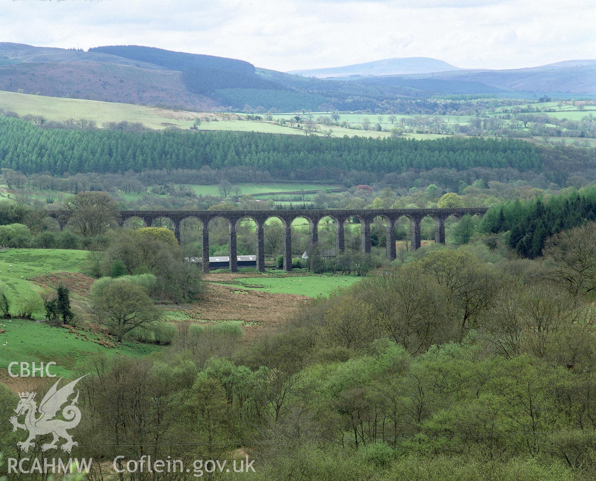 RCAHMW colour transparency showing landscape view of Cynghordy Viaduct.