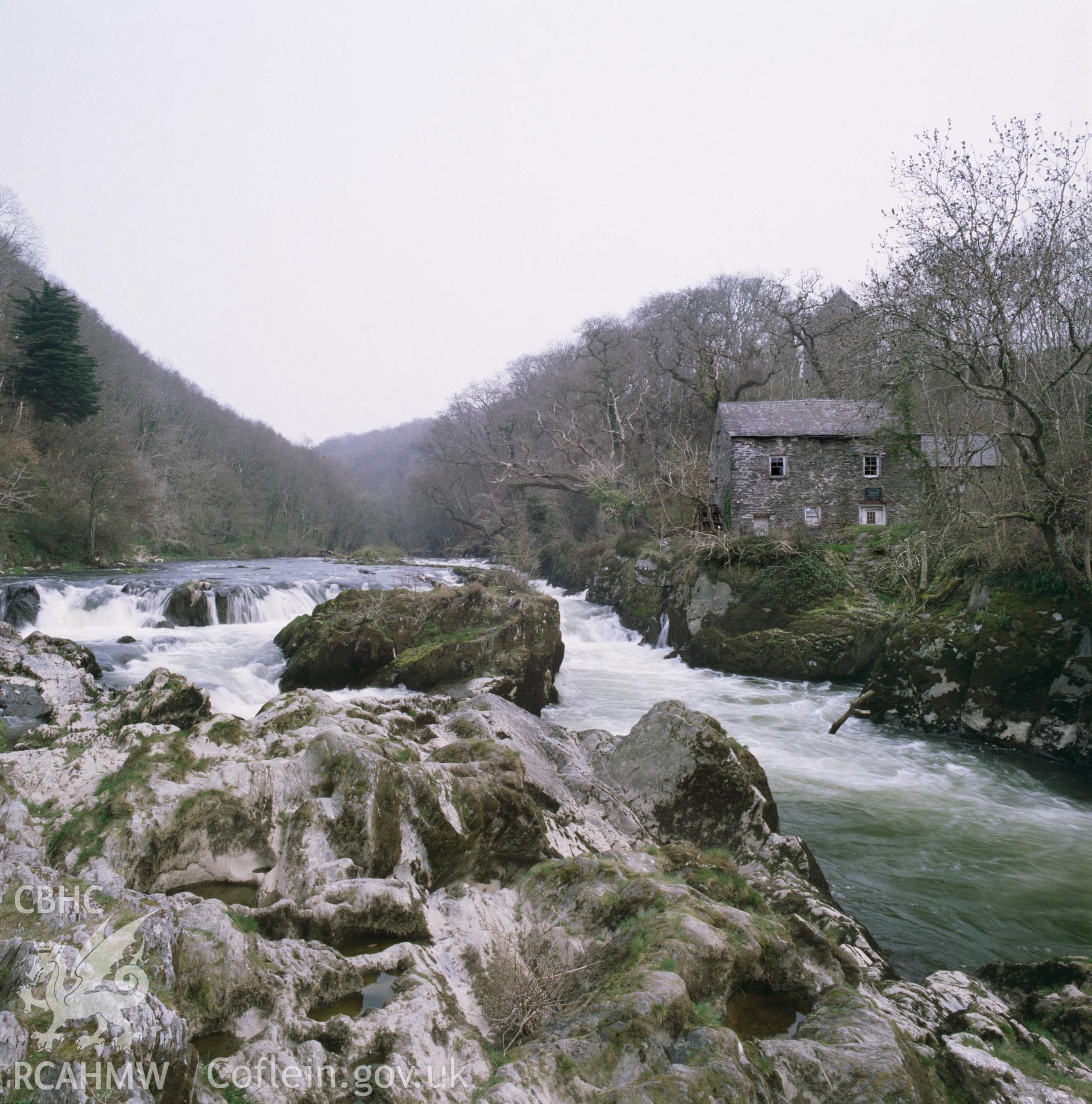RCAHMW colour transparency showing view of Cenarth Mill, taken by RCAHMW, circa 1986.