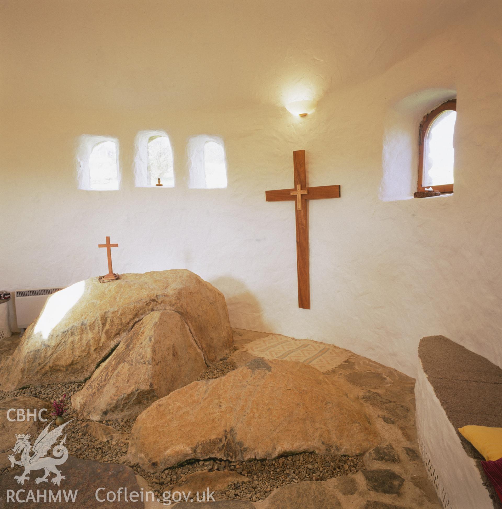 RCAHMW colour transparency showing interior view of Ffald-y-brenin chapel, taken by Iain Wright, 2003.