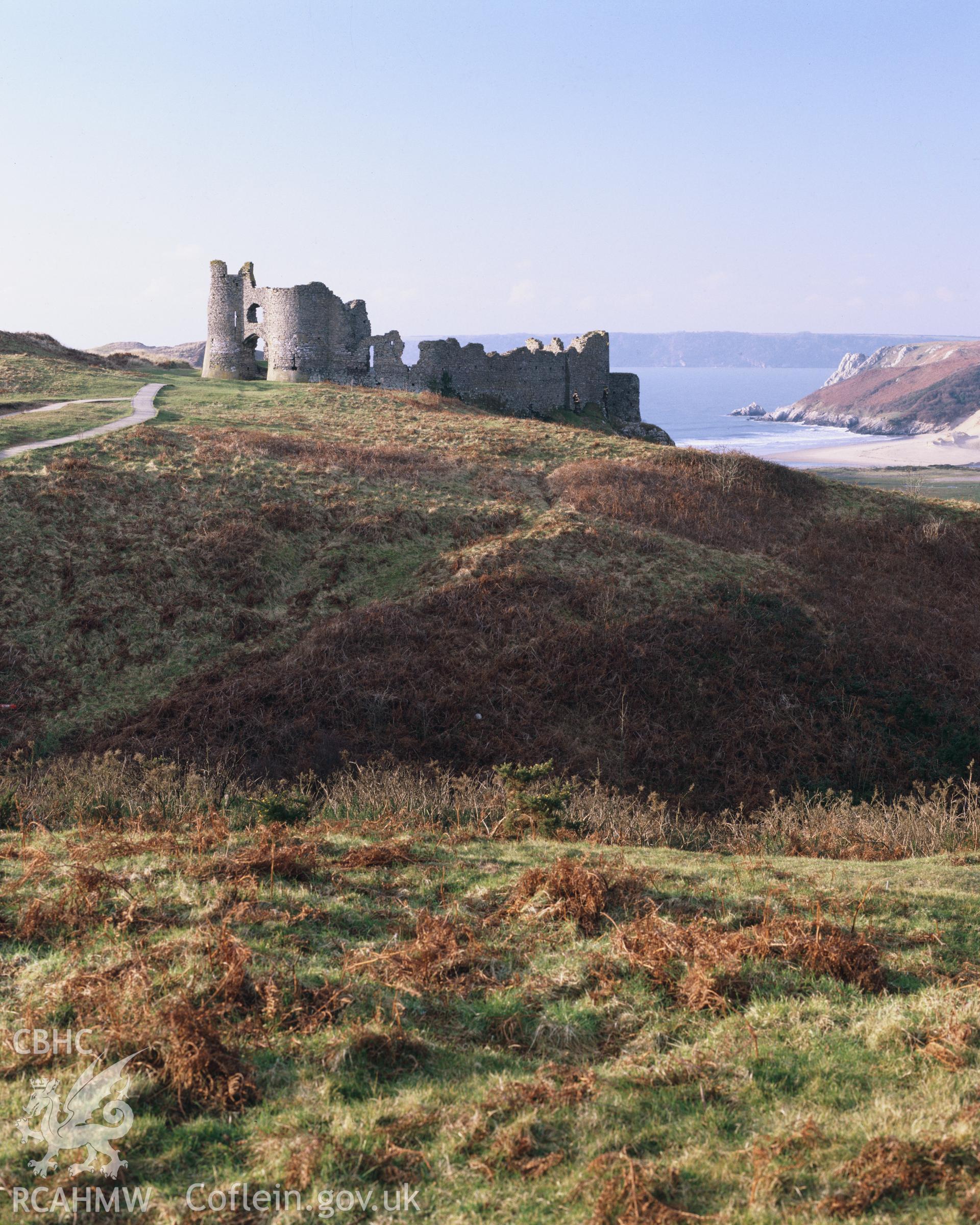 RCAHMW colour transparency showing view of Pennard Castle, taken by Iain Wright, c.1991