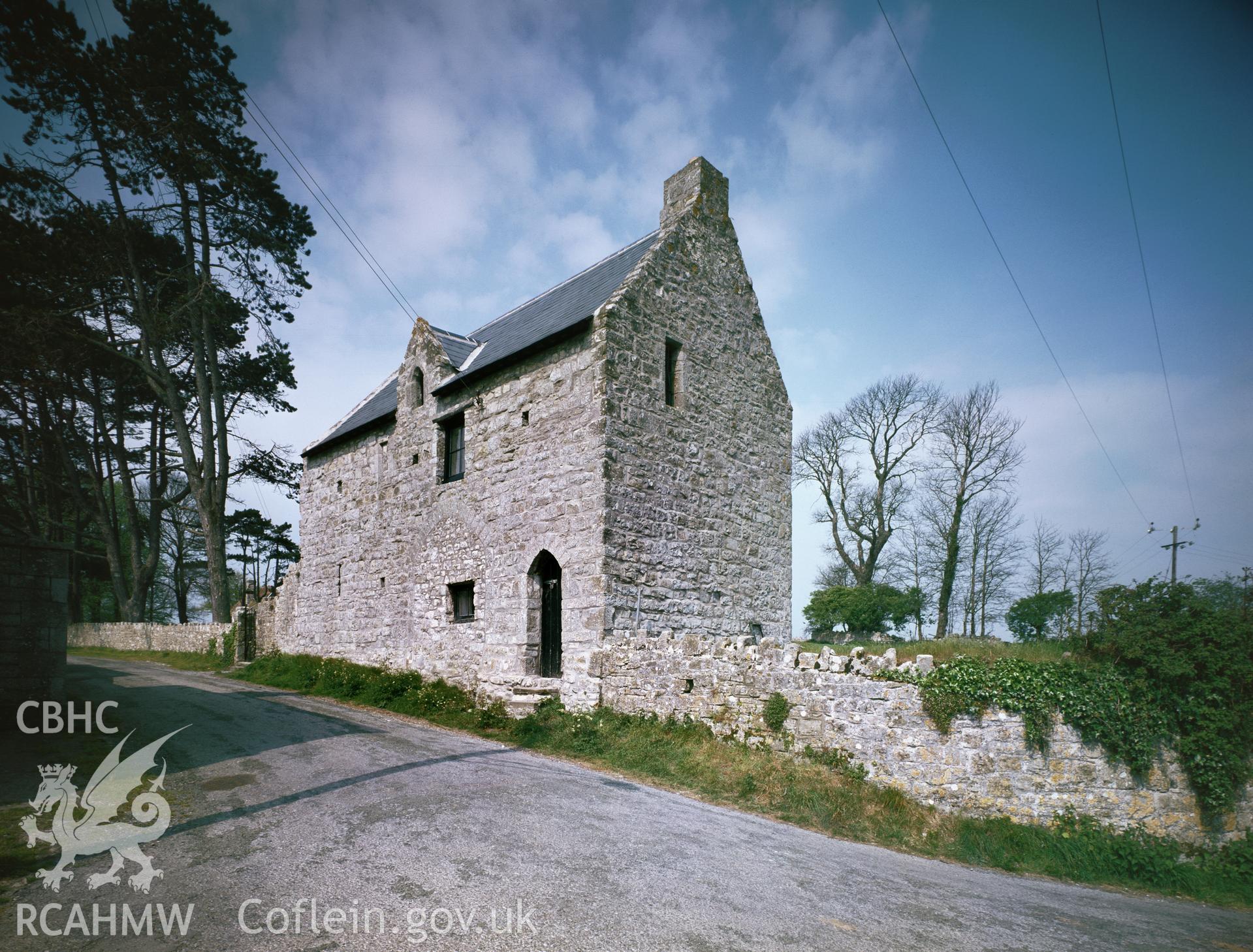 RCAHMW colour transparency showing an exterior view of the gatehouse at Llantwit Major Grange.