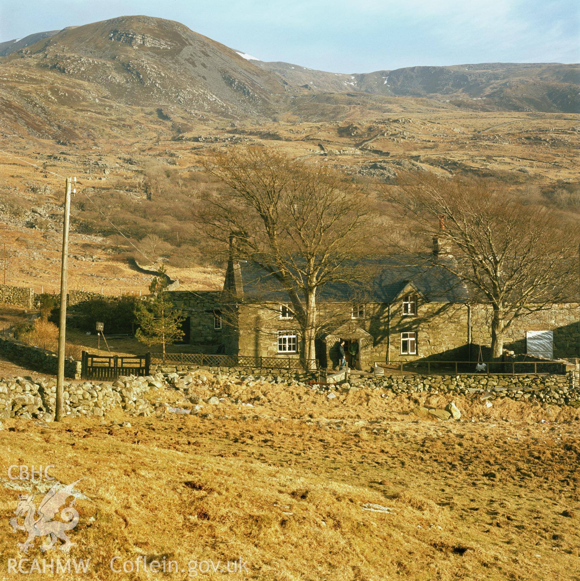 RCAHMW colour transparency showing Maes y Garnedd, Llanbedr, taken by Fleur James, 1986.