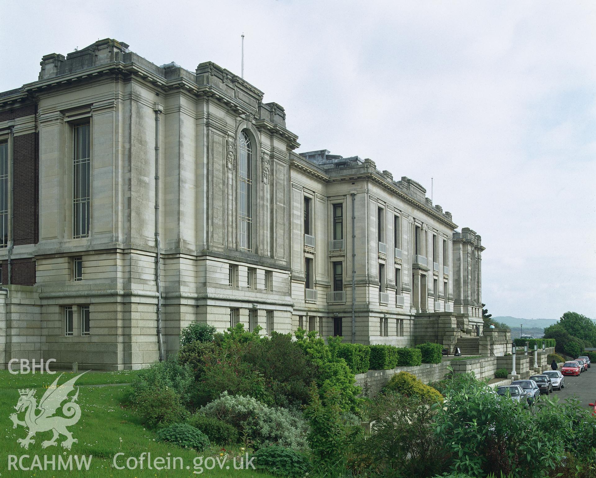 RCAHMW colour transparency showing exterior view of National Library of Wales, Aberystwyth