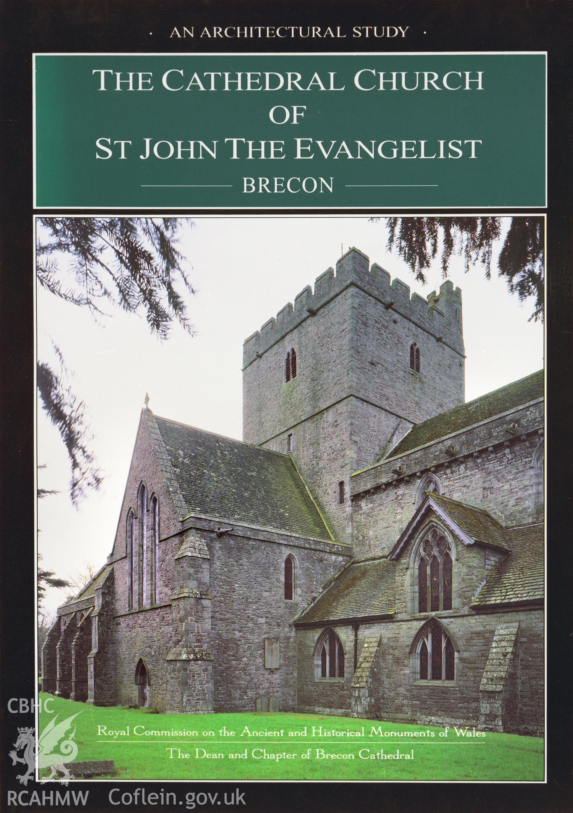 Colour transparency of the cover of the RCAHMW publication, An Architectual Study of the Cathedral Church of St. John the Evangelist, Brecon.