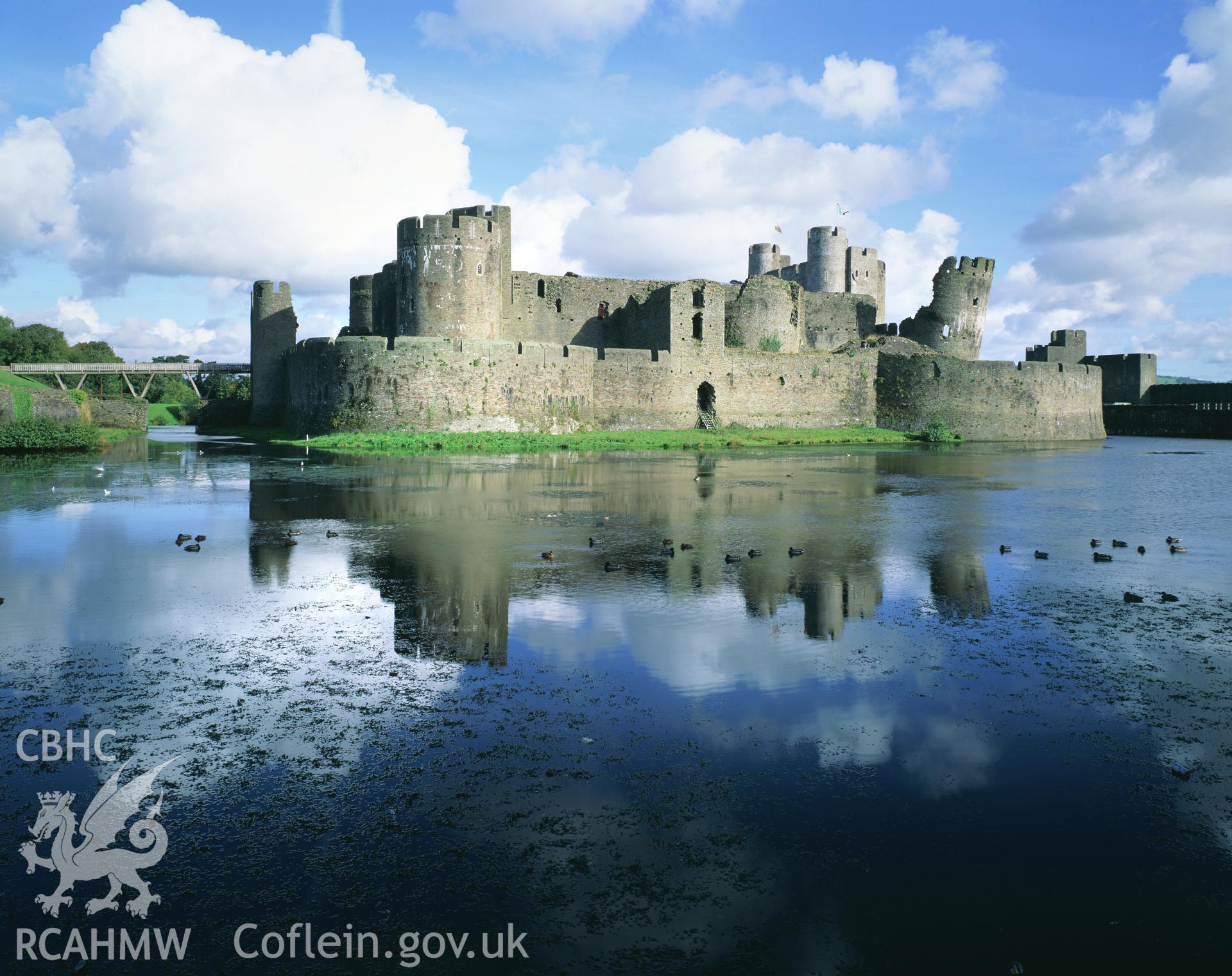 Colour transparency showing view of Caerphilly Castle