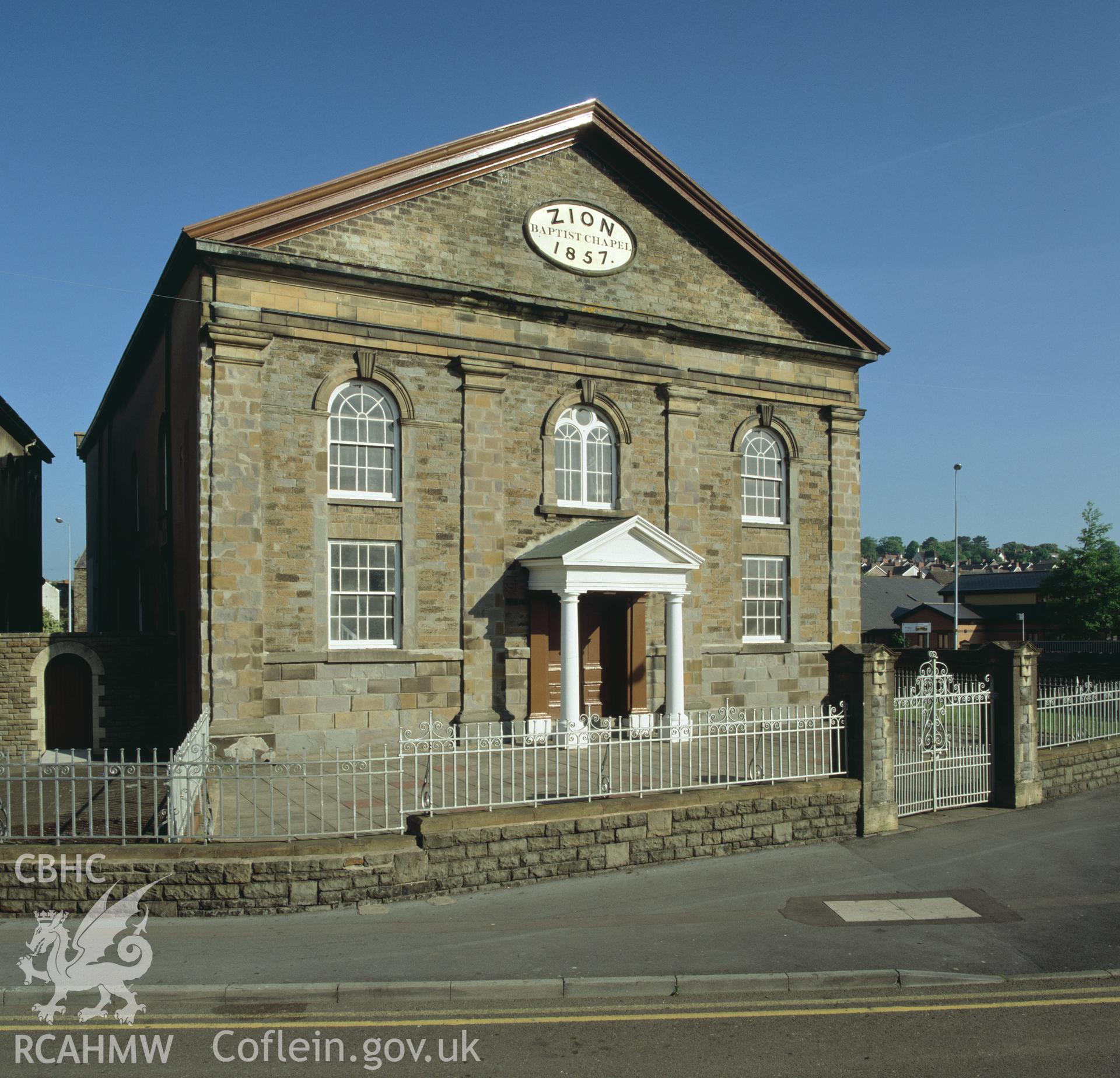 Colour transparency showing exterior view of Seion Chapel, Llanelli, produced by Iain Wright, June 2004.