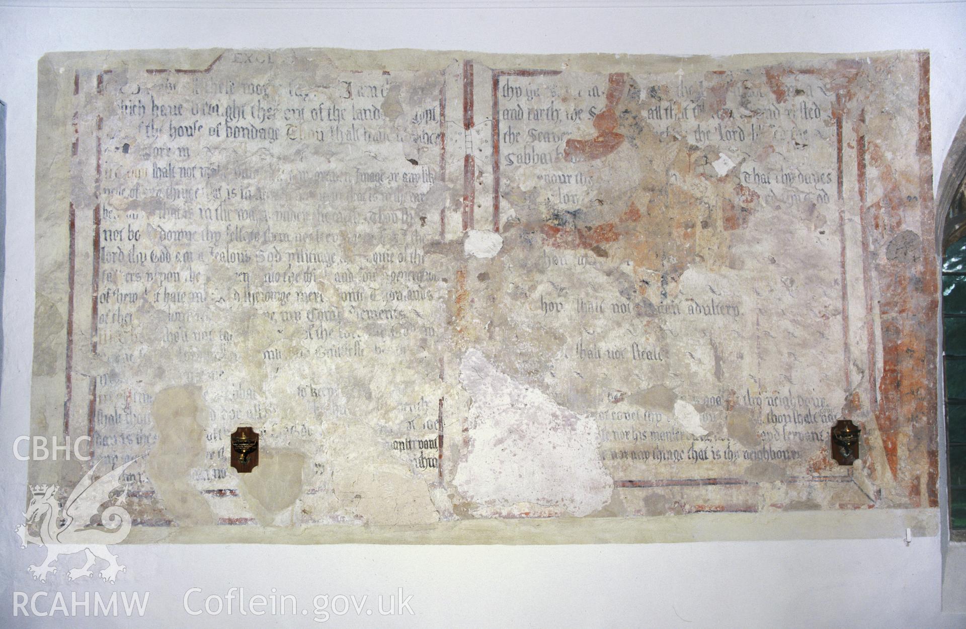 RCAHMW colour transparency of wallpainting in St Cybis Church, Llangybi, taken by RCAHMW