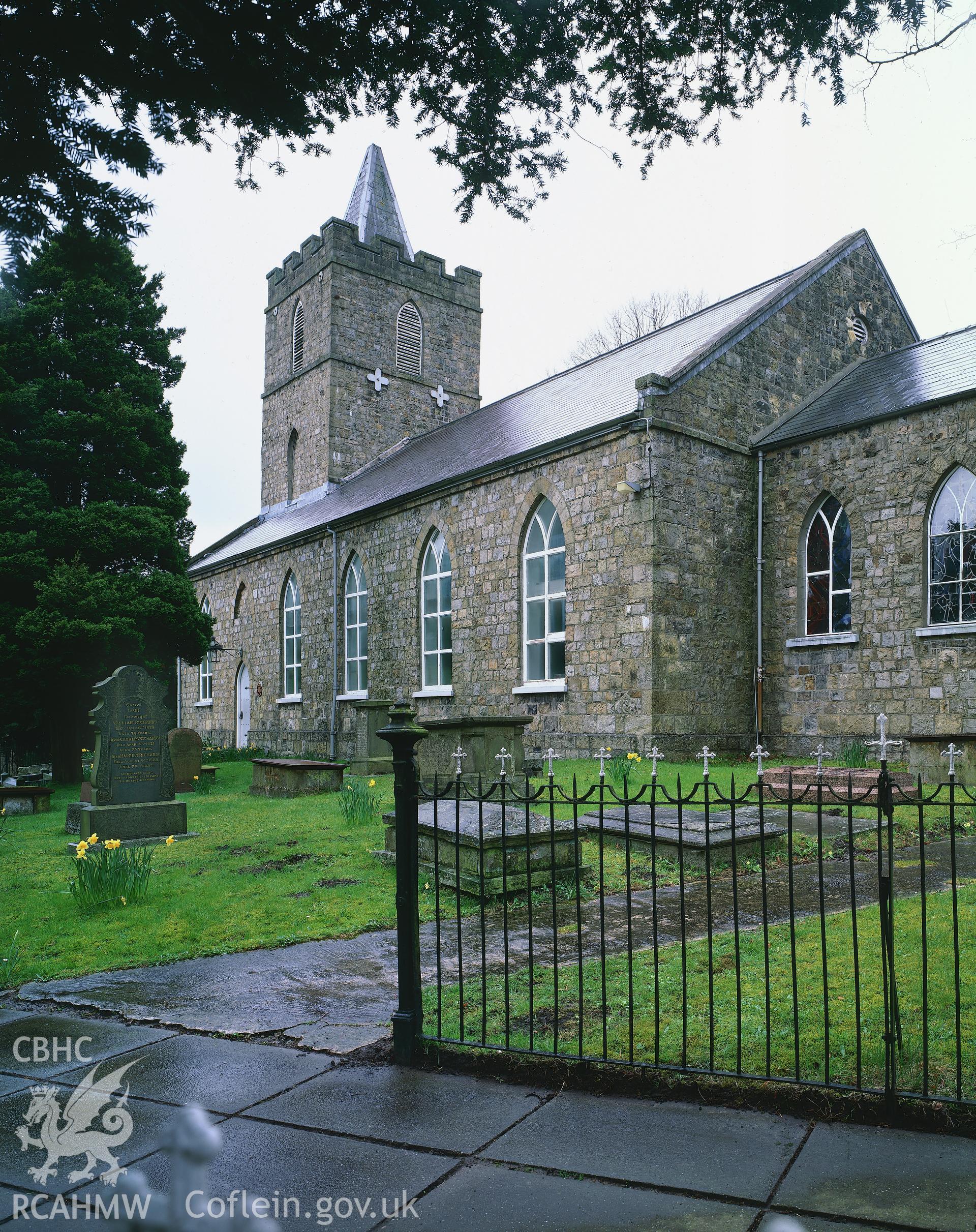 RCAHMW colour transparency showing view of St Peter's Church, Blaenavon