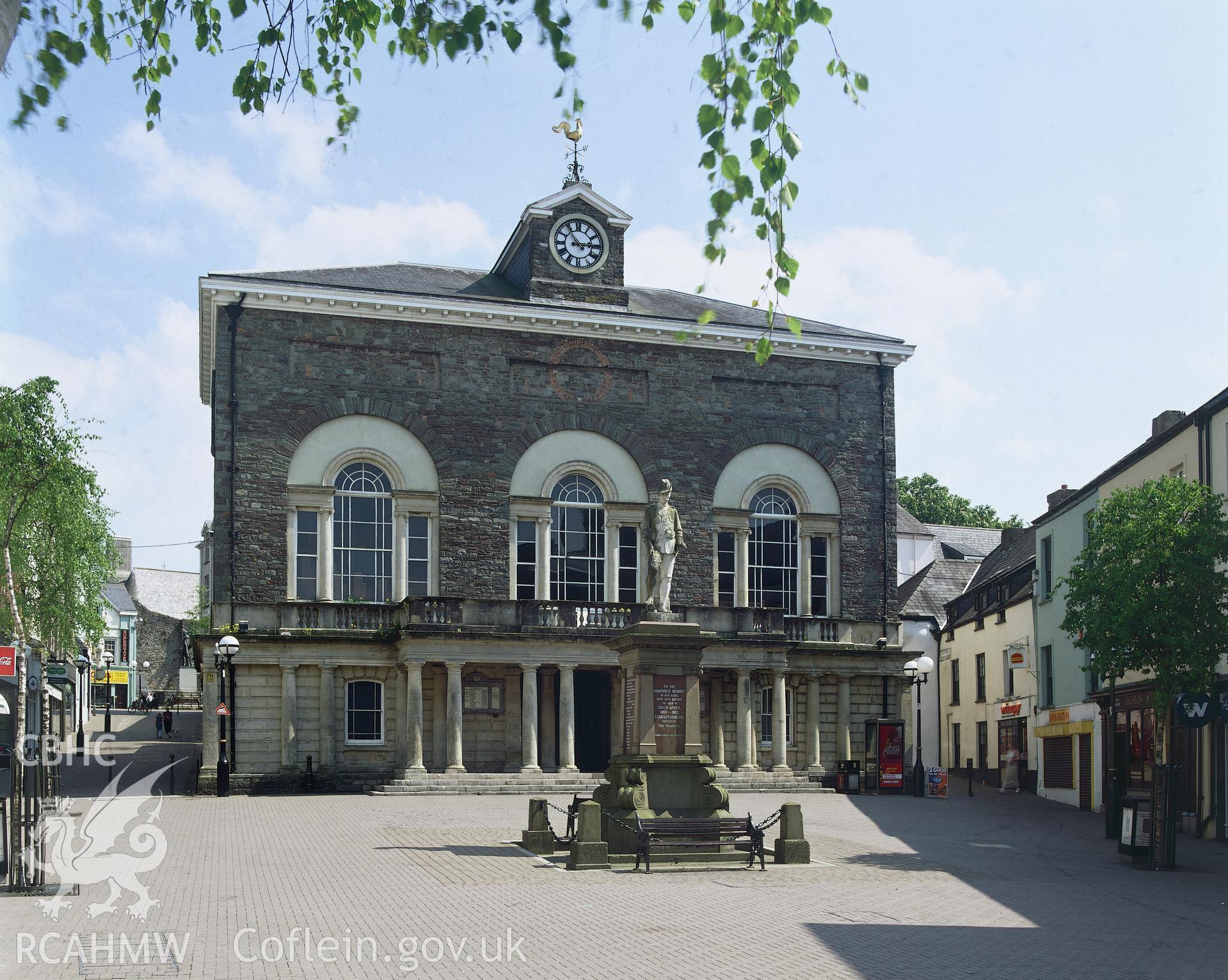 RCAHMW colour transparency showing exterior view of Guildhall, Carmarthen.