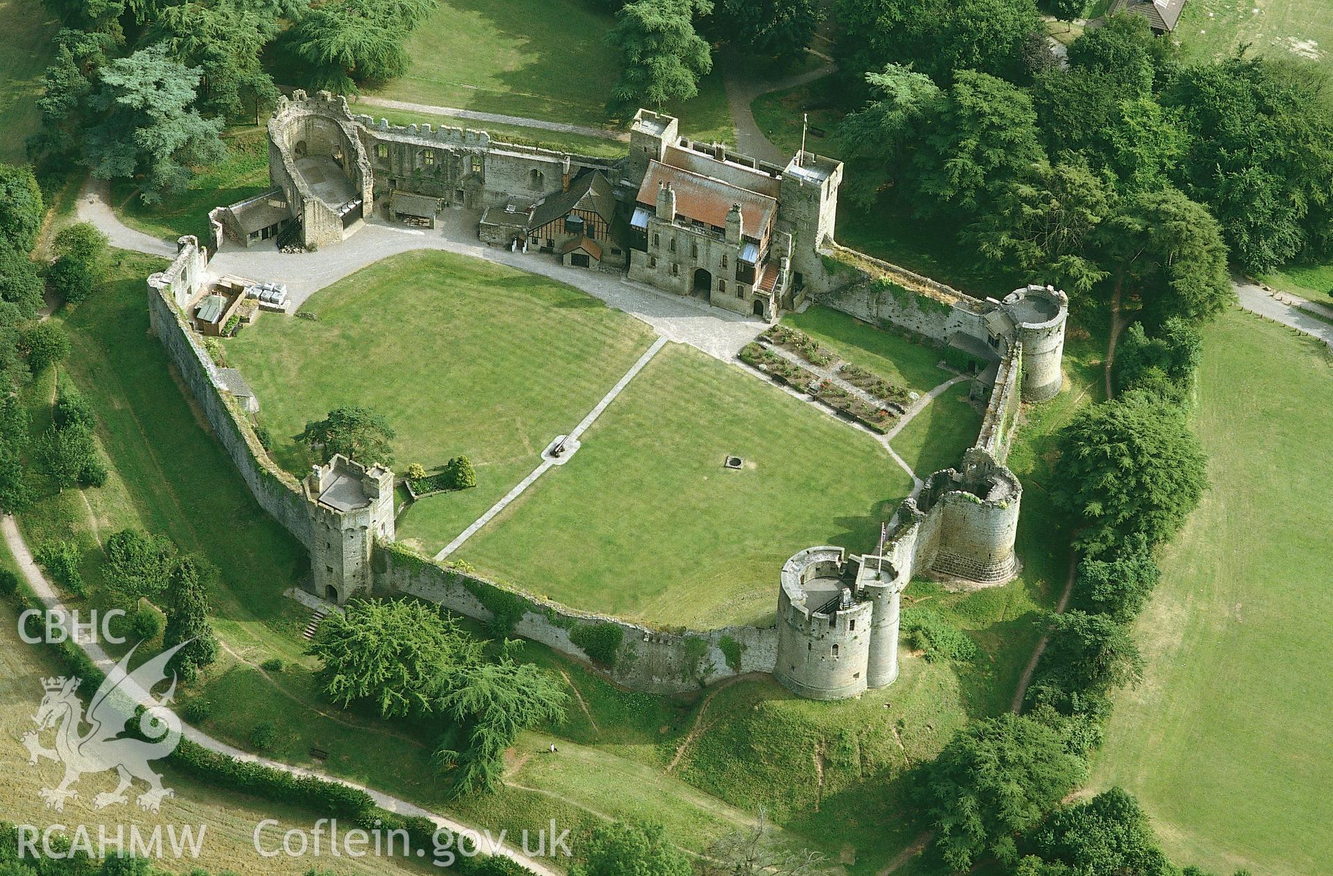 RCAHMW colour slide oblique aerial photograph of Caldicot Castle, Caldicot, taken by C.R. Musson, 18/07/94