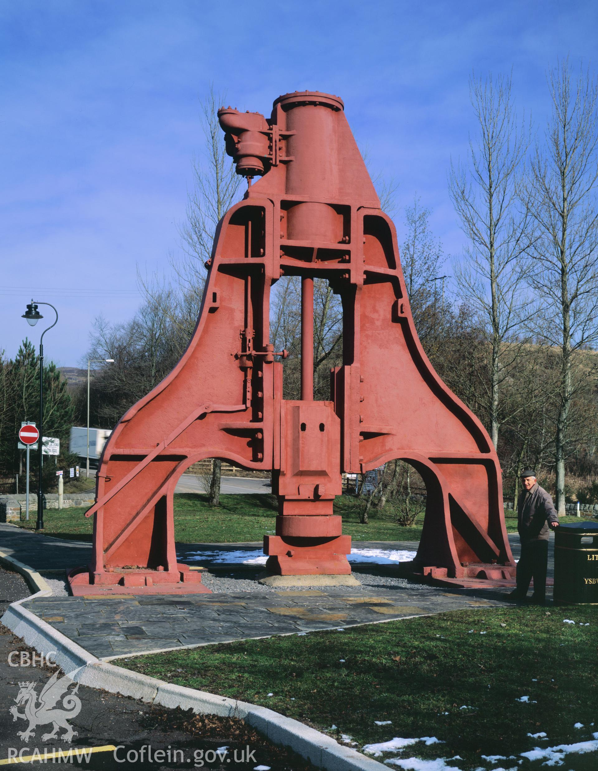 RCAHMW colour transparency showing a view of the Steam Hammer in the car park, Blaenavon, taken by Iain Wright, March 2004.