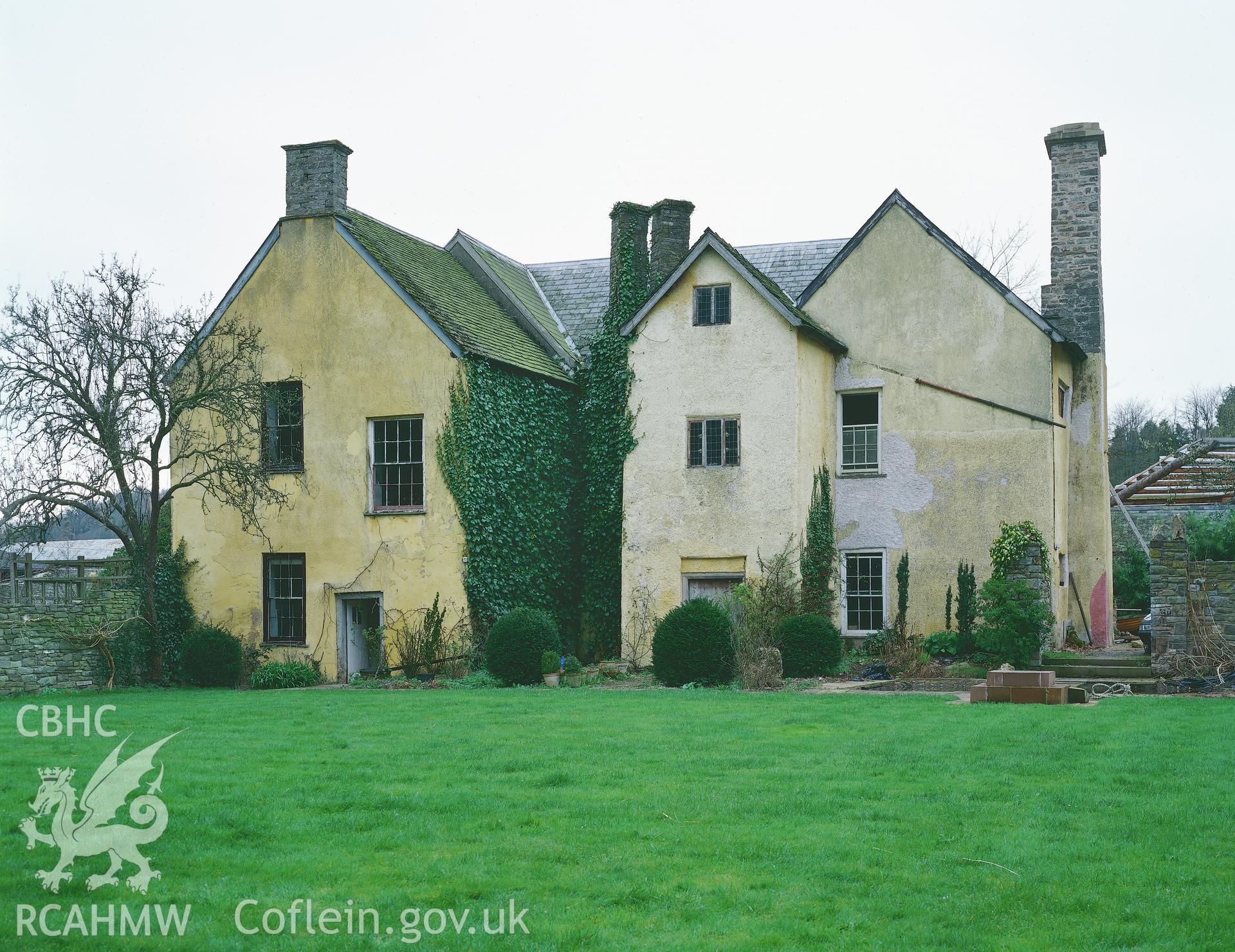RCAHMW colour transparency of an exterior view of the rear of Llowes Court, Glasbury