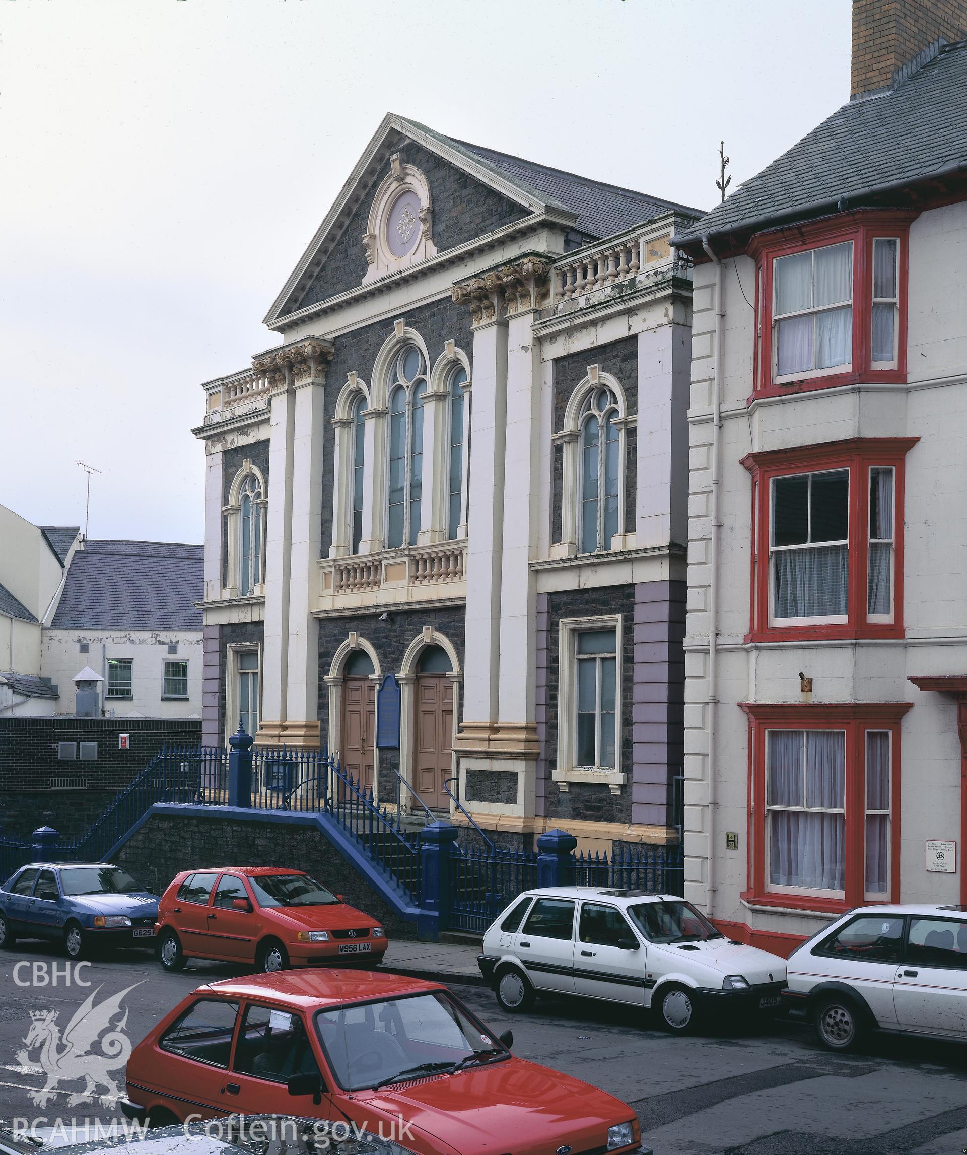 RCAHMW colour transparency of an exterior view of Seion Welsh Independent Chapel, Baker Street, Aberystwyth