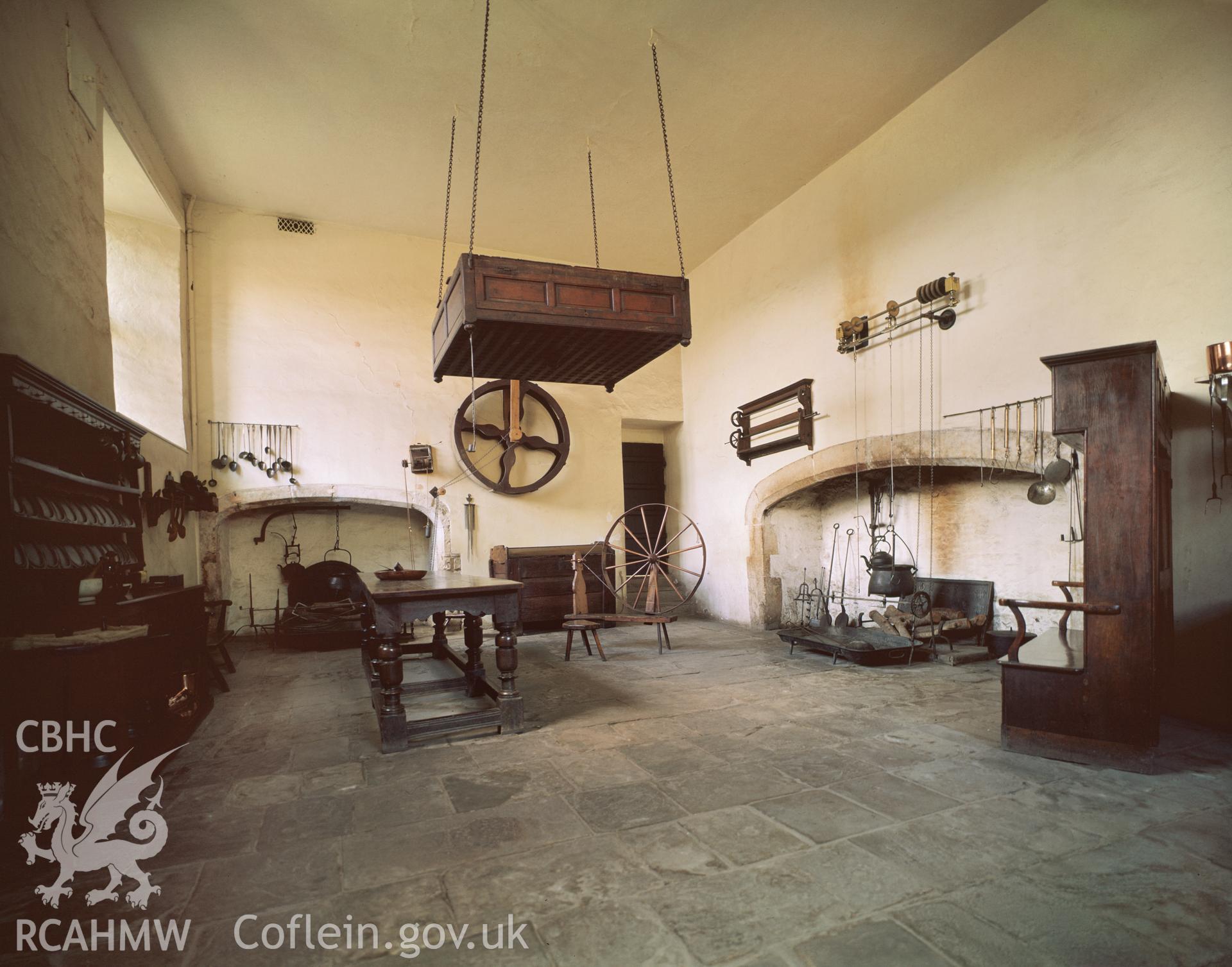 RCAHMW colour transparency of an interior view of the kitchen at St Fagans.